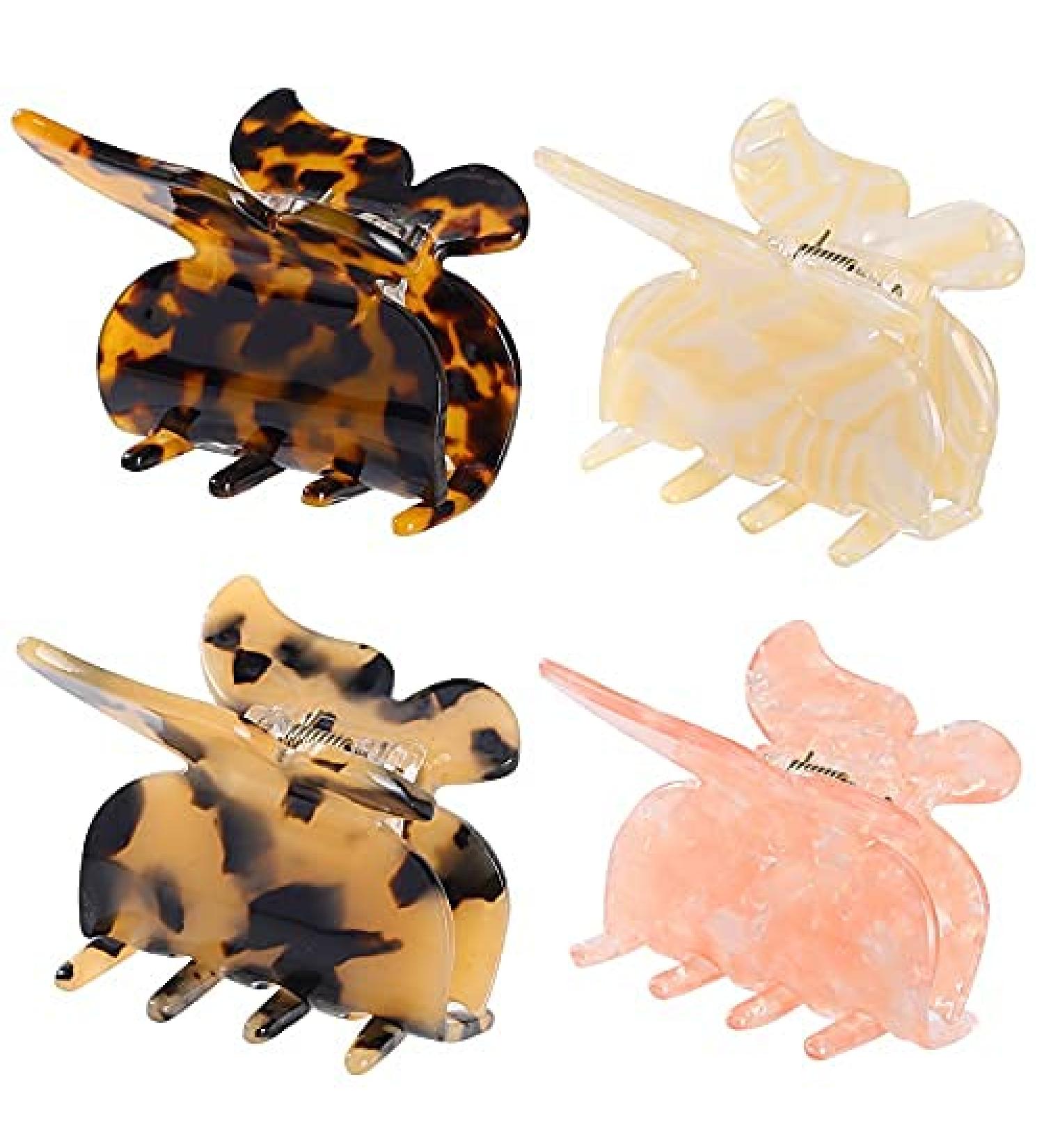 4 Pack Stylish Tortoise Celluloid Hair Claw Clips for Women Girls - Pink, Beige, Brown, Tan - Buy Online on GoSupps.com