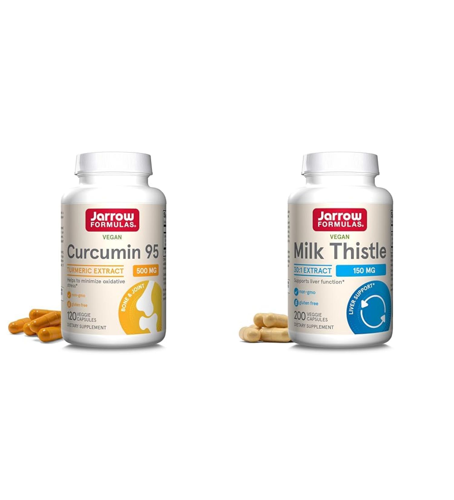 Jarrow Formulas Curcumin 95 500mg - Up to 120 Servings (Veggie Caps) & Milk Thistle 150 mg with 30:1 Standardized Silymarin Extract - Buy Online on GoSupps.com