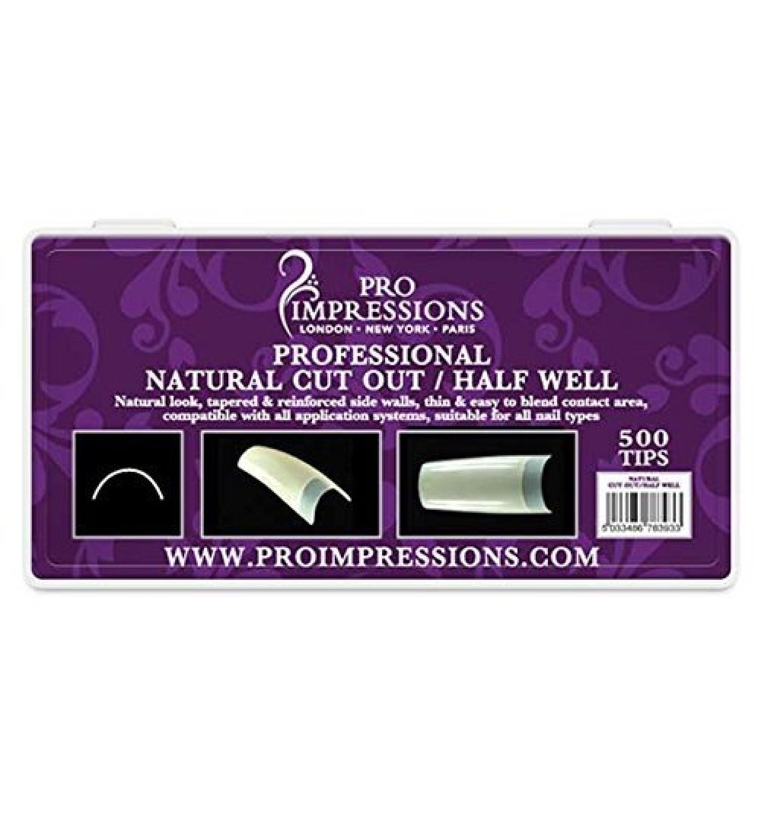 Pro Impressions Advance Natural Cut Out/Half Well 50 Nail Tips Refill Size 6