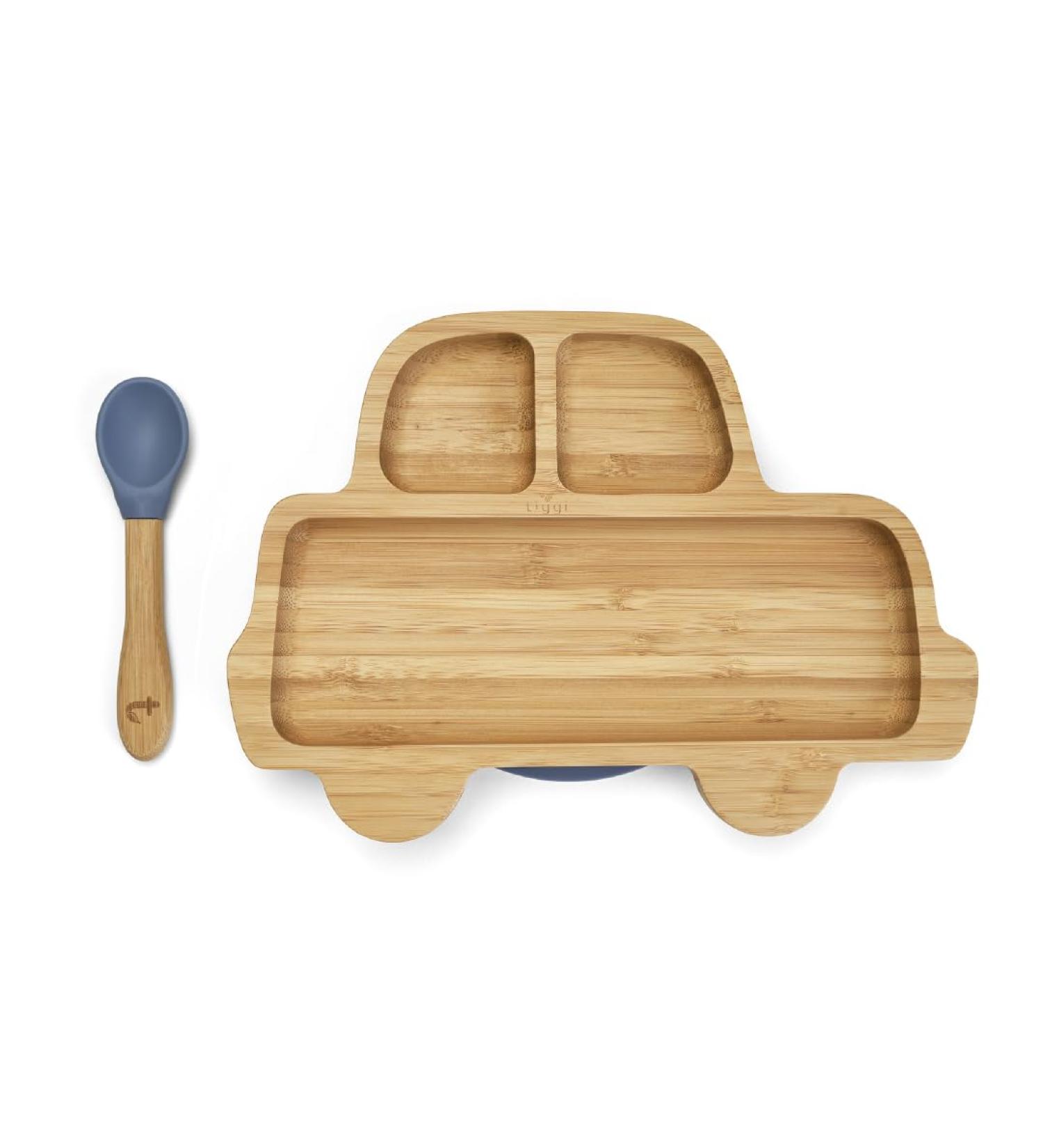 Tiggi Bamboo Baby Suction Plate Set - Non-Slip Eco-Friendly Bamboo Plates for Babies and Toddlers (Car Blue) - Buy Online on GoSupps.com