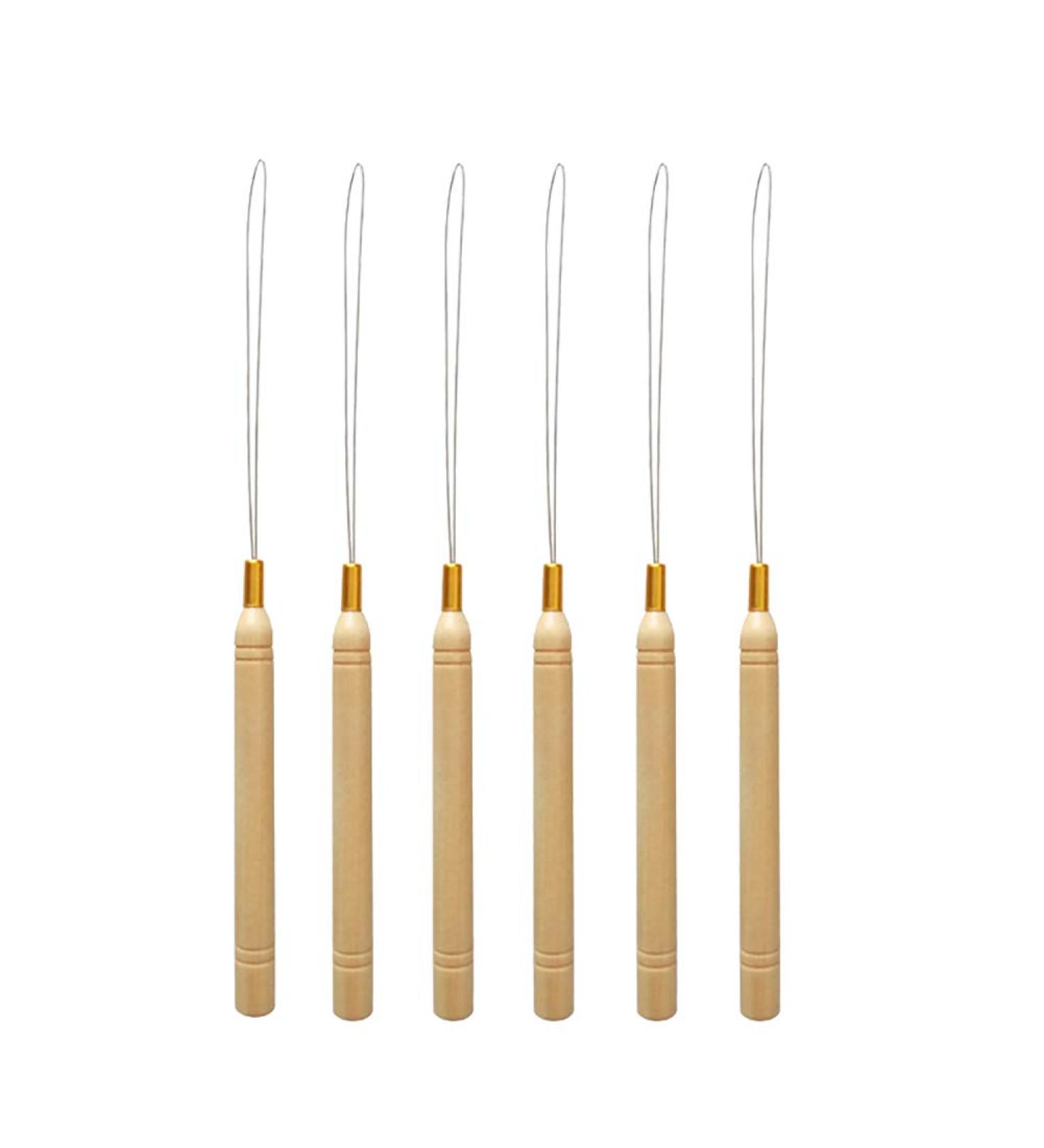 JIHUOO 6-Piece Wooden Hair Extension Needle Threader Set | Loop Needle for Hair Beard & Jewelry | International Shipping Available - Buy Online on GoSupps.com