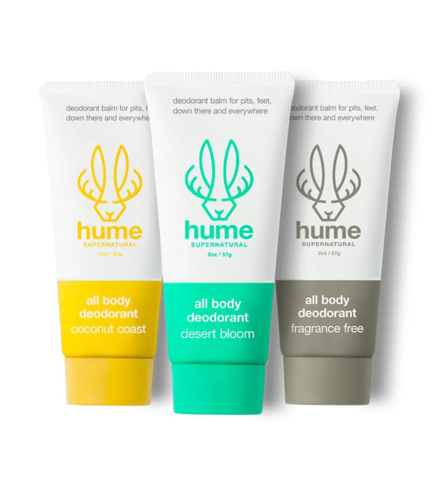 Hume Supernatural Invisible Whole Body Deo Balm - Full Body Protection - Aluminum Free No Baking Soda - Anti-Chafing Odor Control - Clinically Tested on Sensitive Skin (Mixed Trio) - Buy Online on GoSupps.com