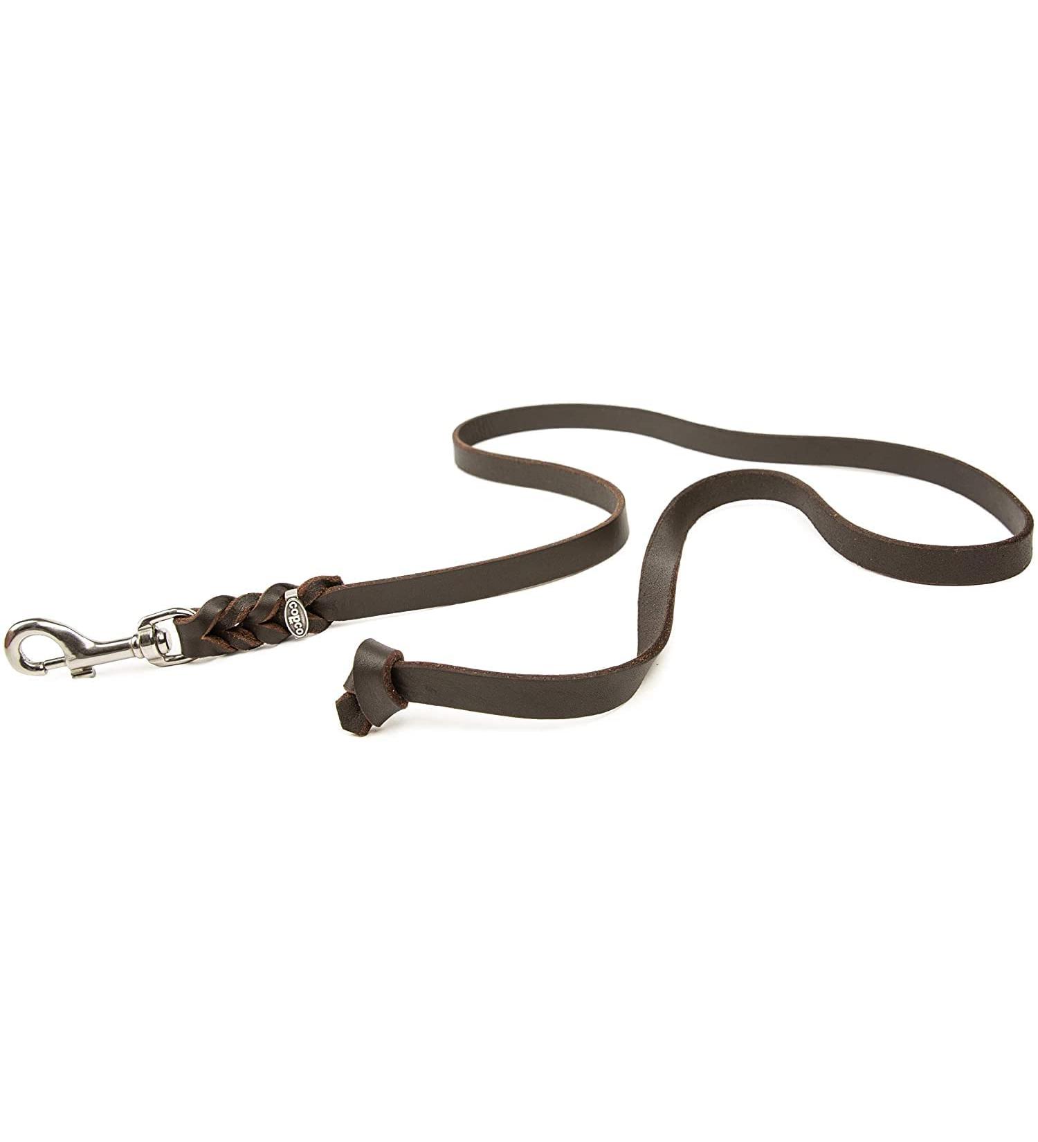 Copcopet Premium Cowhide Dog Leash - 7.5m Cognac Braided Leather with Chrome Carabiner | Soft Tow Lines | Made in Germany - Buy Online on GoSupps.com