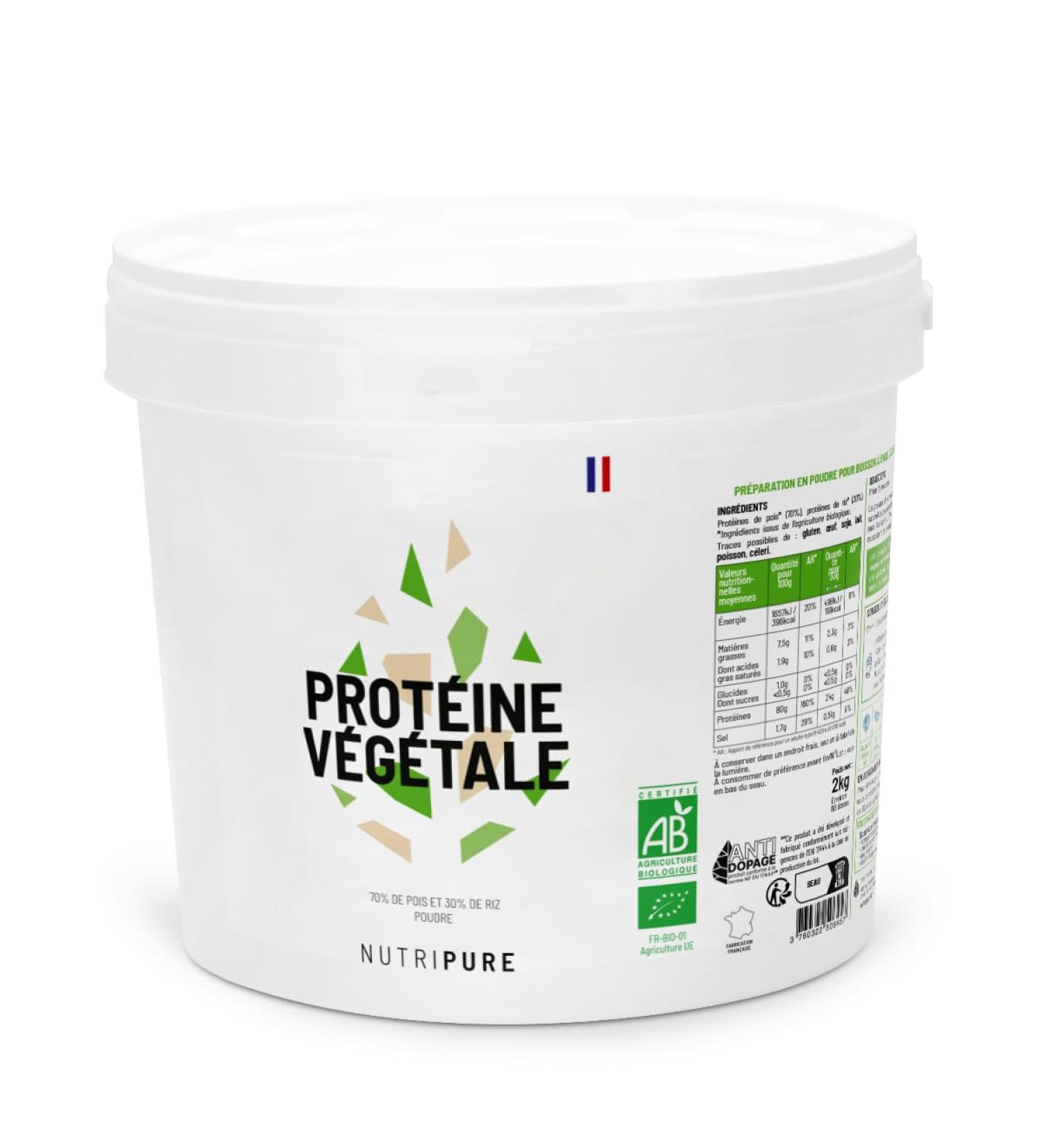 Nutripure | Prot ine Vegan Bio | Neutre | Compl ment Alimentaire Sport & Musculation | Prot ine V g tale de Pois et de Riz BCAA EAA | 2 KG | Made in France - Buy Online on GoSupps.com