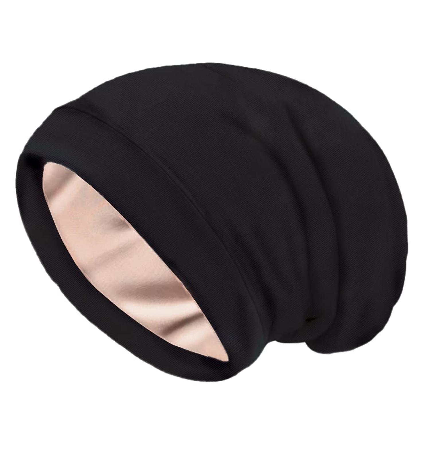 Sustainably Silk Sleep Cap - 100% Vegan Bamboo Lining - Ideal for Curly/Frizzy Hair - Black/Rose, One Size - Buy Online on GoSupps.com