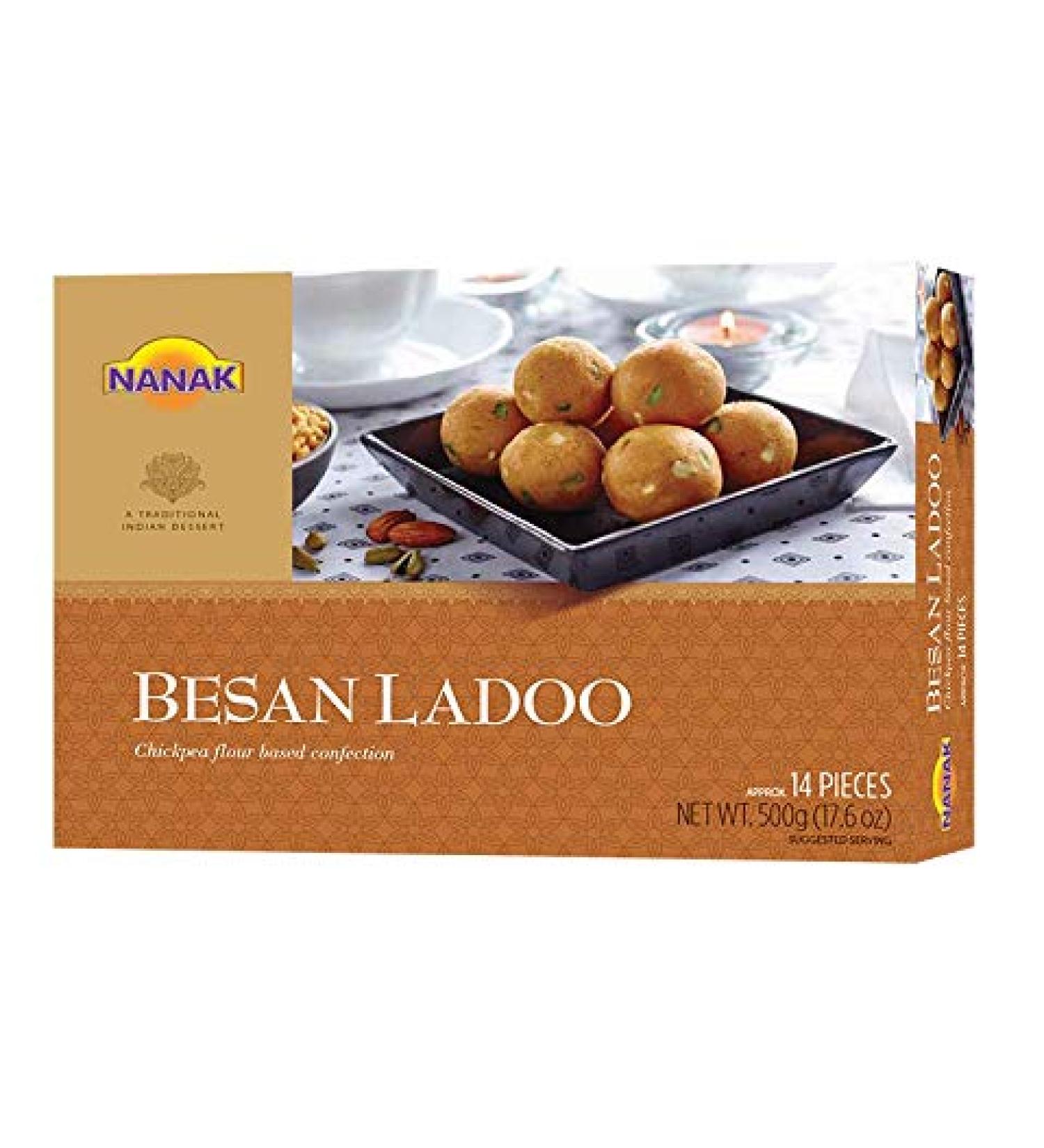 Nanak Besan Ladoo 500g 17.6oz Indian Delicacy Sweets Gift Box for Diwali, Eid, Navratri, Holi, Rakhi