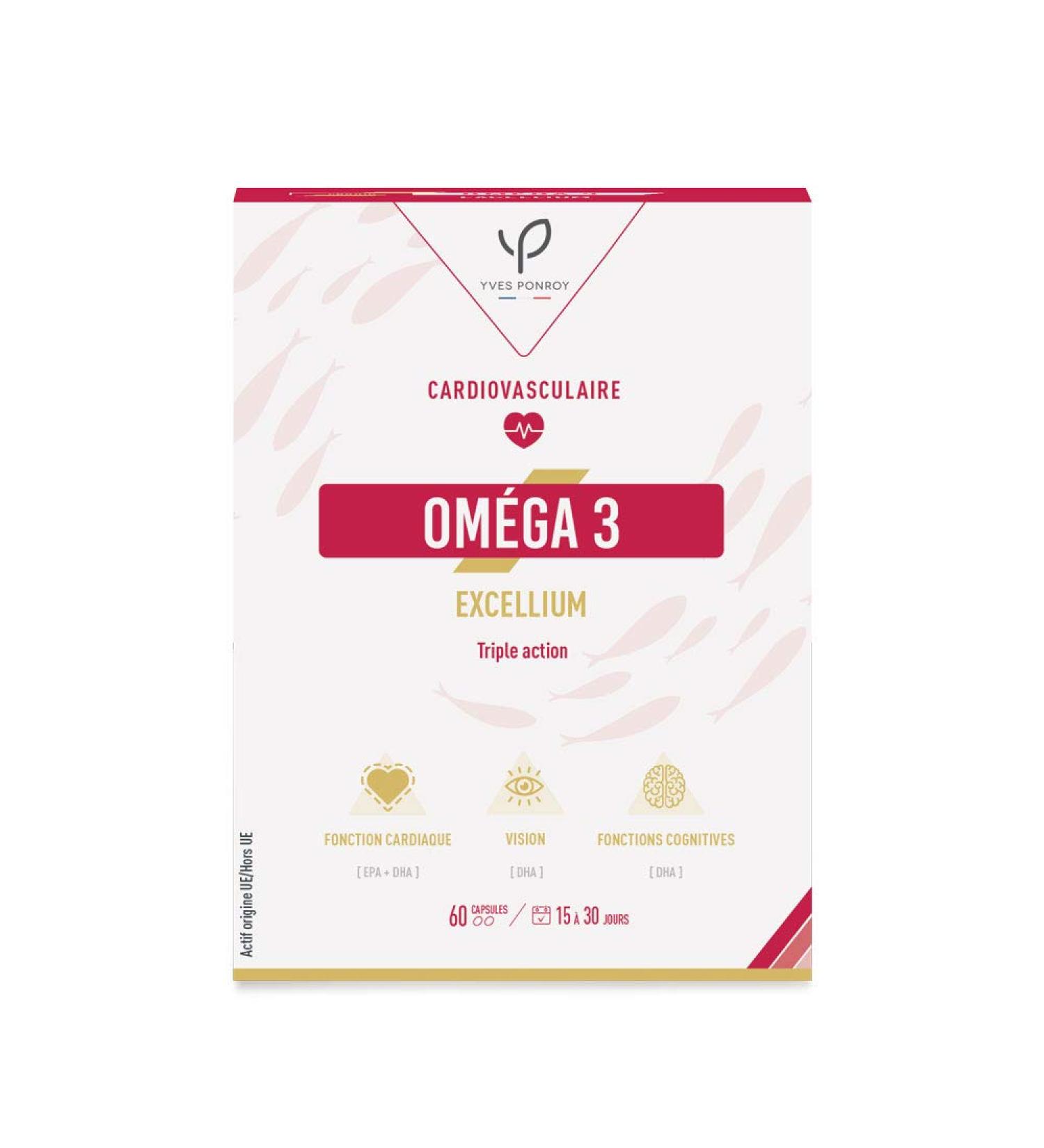 Omega 3 Excellium - Premium Fish Oil - Dietary supplement to help maintain the well-being of the heart - 60 capsules - Yves Ponroy