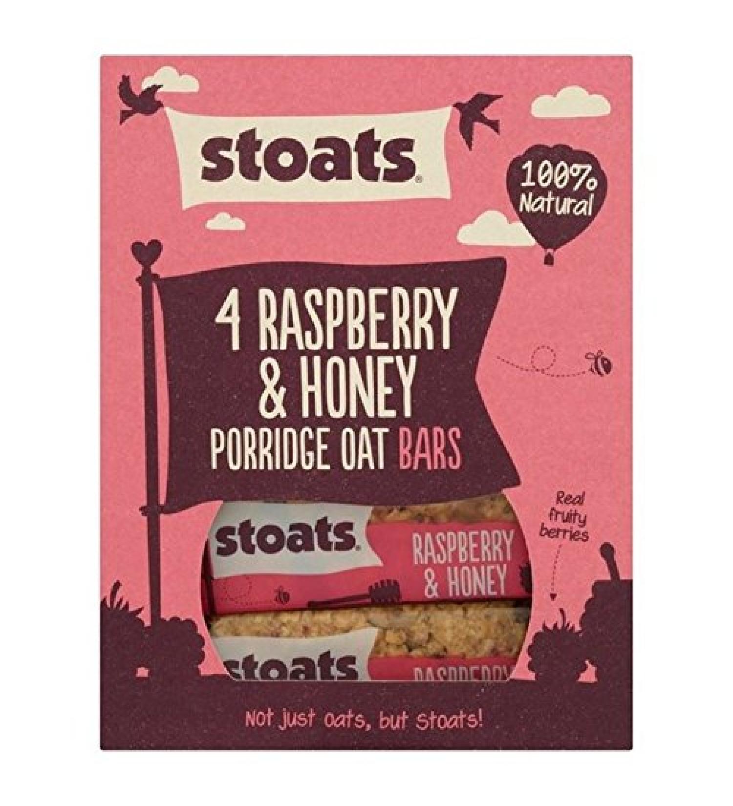 Stoats Raspberry & Honey Oat Bars 4Pk 200g (Pack of 2)