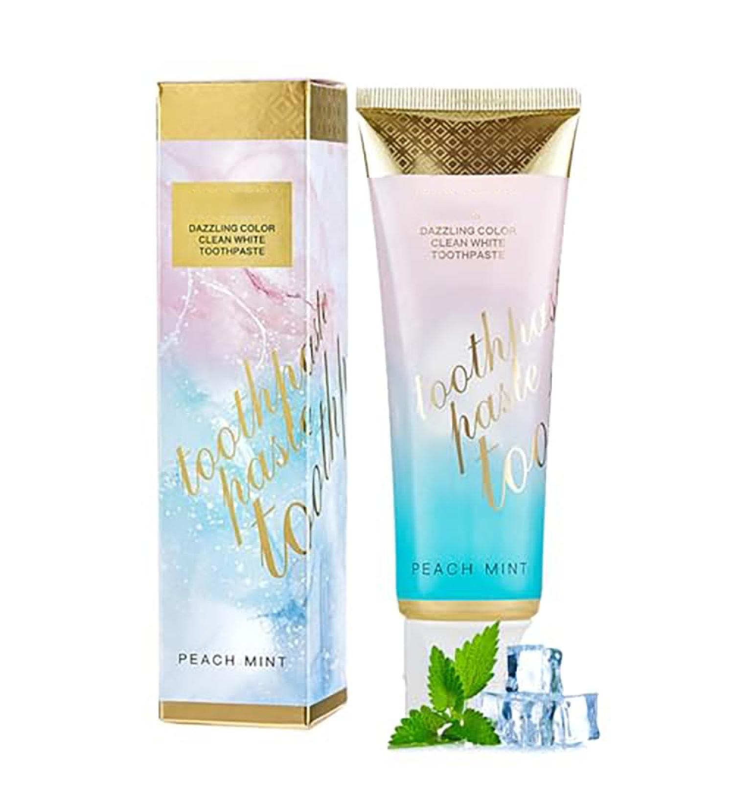 Radiant Whitening Toothpaste Peach Mint Dazzling Color Clean White Toothpastes Remove Tooth Stains Fresh Breath (1PCS) - Buy Online on GoSupps.com