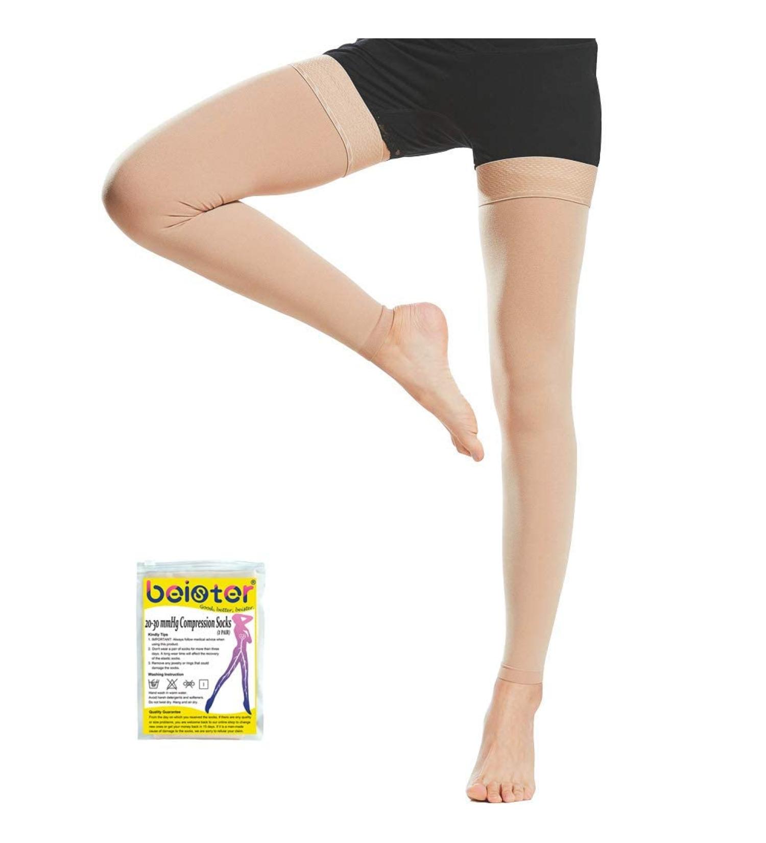Beister Compression Stockings for Men & Women - Firm 20-30 mmHg Thigh Support for Varicose Veins & Edema - High Footless Design - XL Beige - Buy Online on GoSupps.com