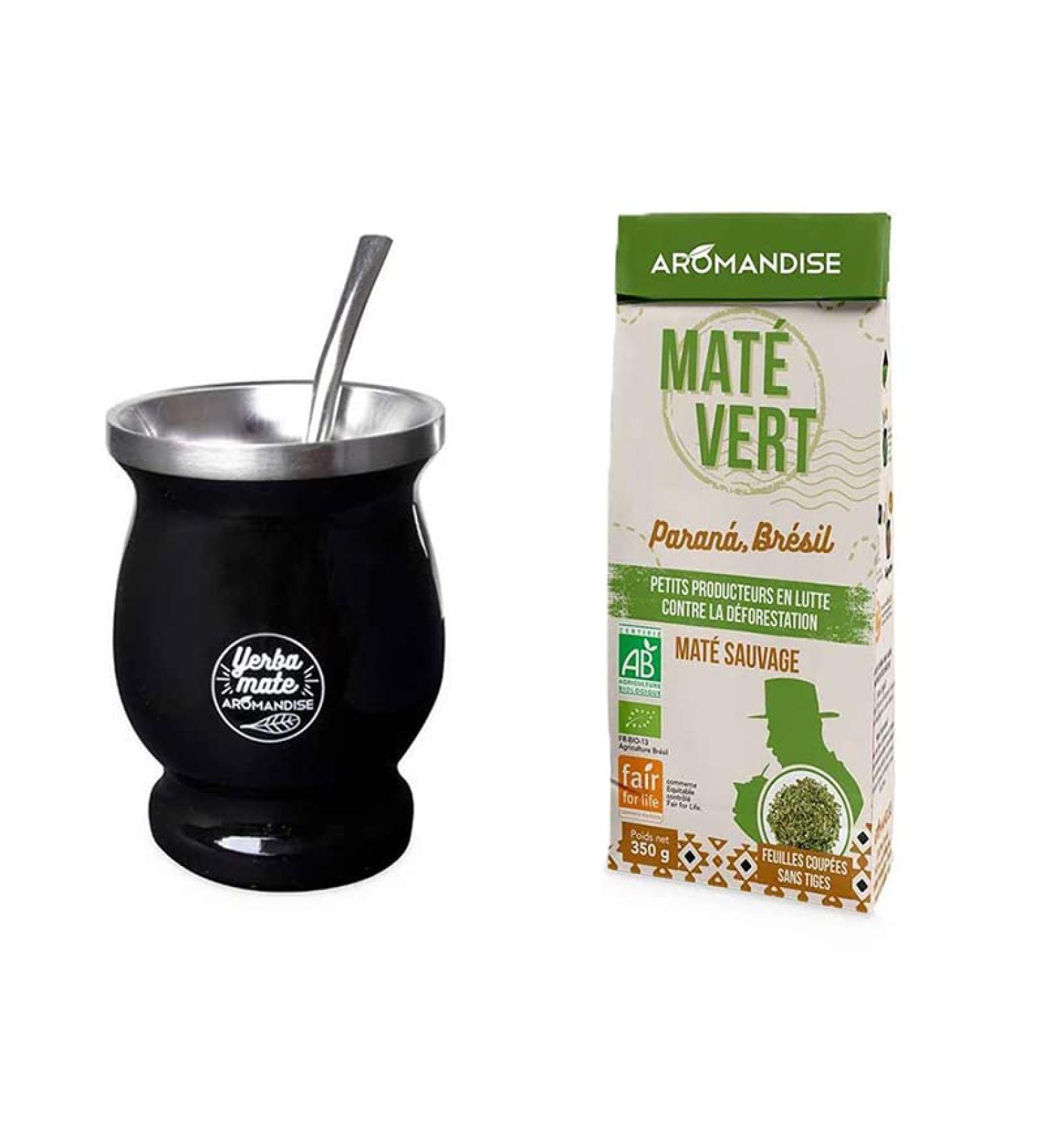 Tasse et bombilla mat 230 ml + Th vert mat sauvage du Br sil 350 g