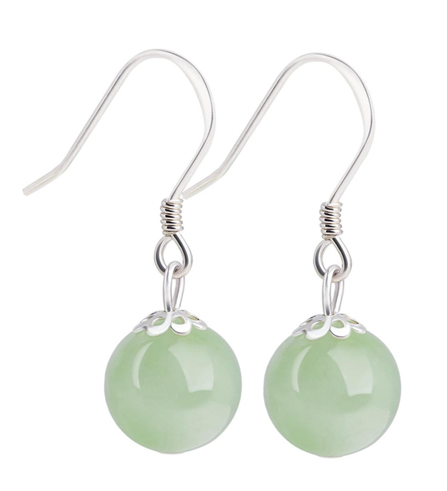 Earrings Drop Earrings Vintage Sterling Silver Jade Drop Earrings for Women Genuine Natural Round Green Jadeite Dangle Earring Chinese Healing Stone Jewelry - Buy Online on GoSupps.com