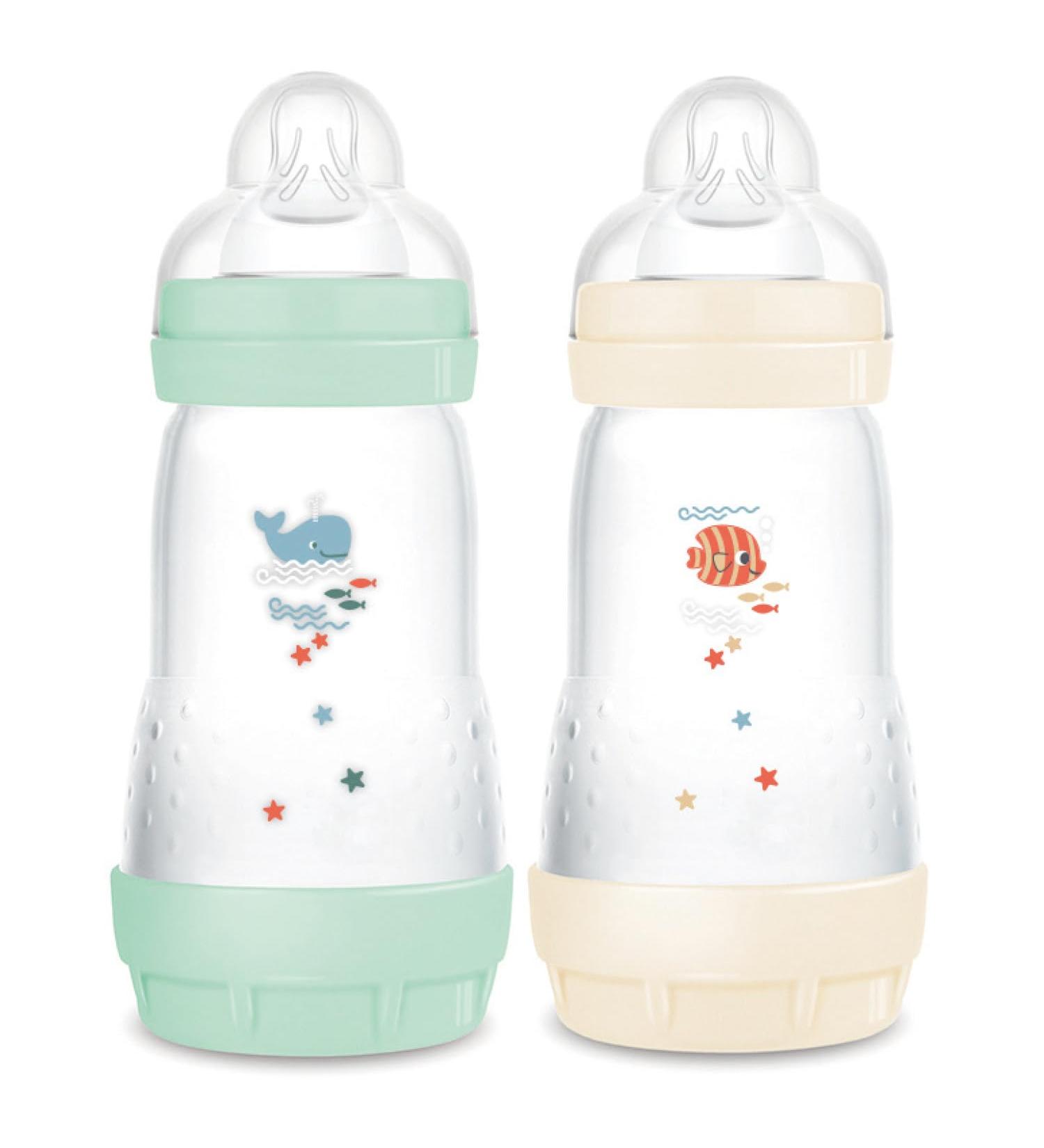 MAM - Pack of 2 Easy Start Anti-Colic bottles 2+ months medium flow (2 x 260 ml) Mint + Cotton - Bottle to reduce colic - Buy Online on GoSupps.com