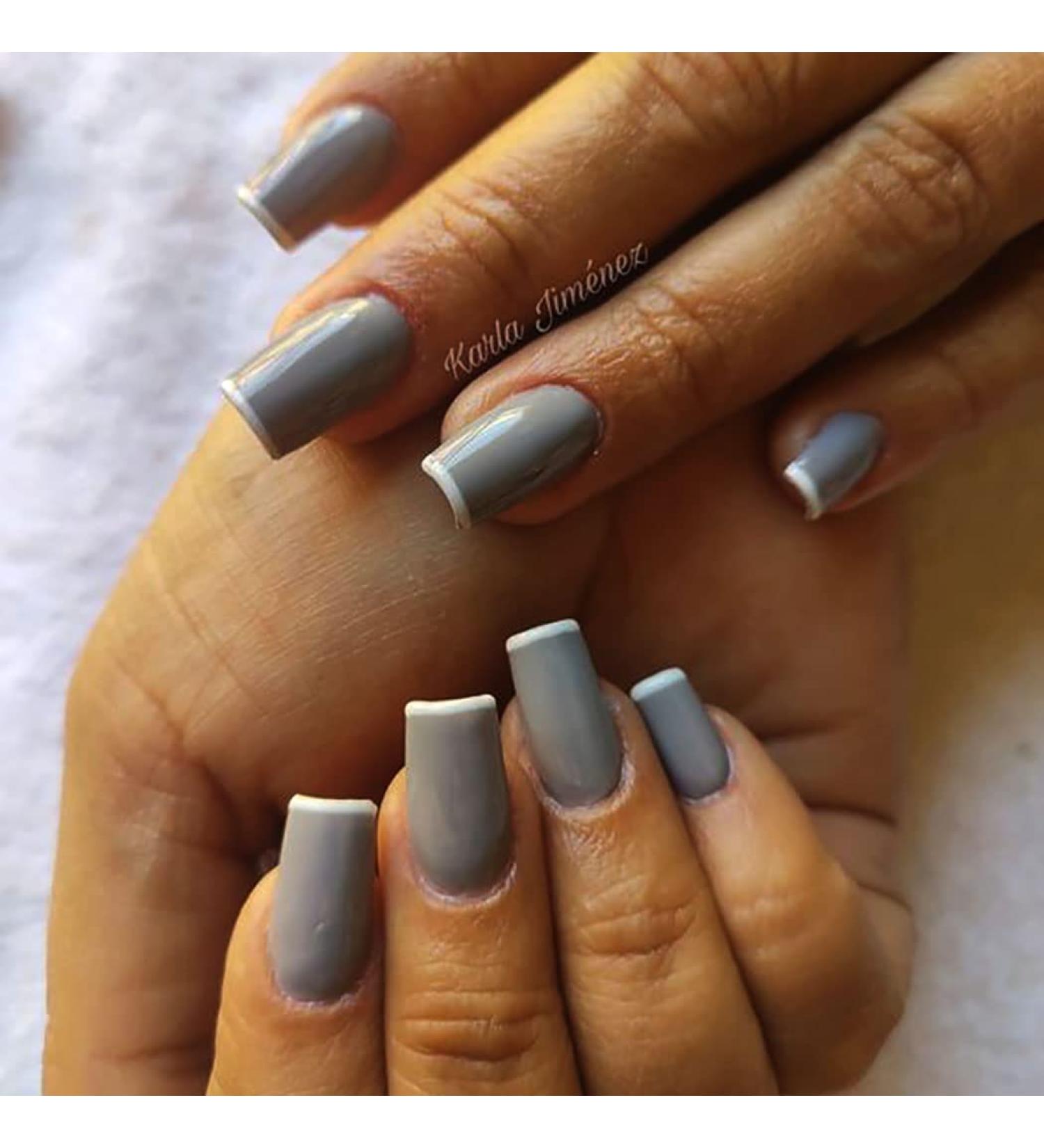 Vatocu Square Glossy Medium French Fake Nails - Grey Ballerina Press On Artificial Nails for Stunning Manicures - Buy Online on GoSupps.com