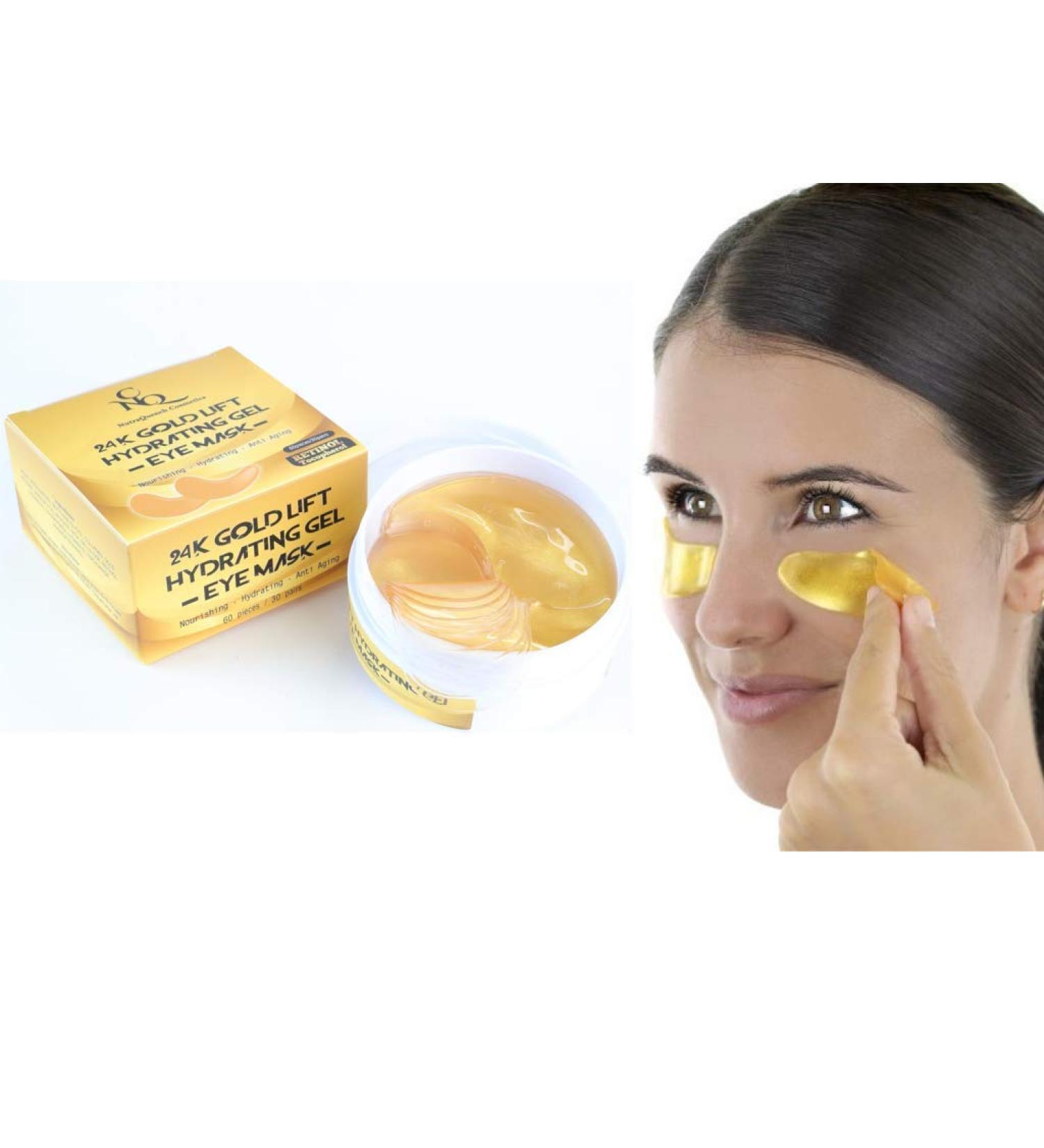 24K Gold Lift Under Eye Mask - 30 Pairs Anti-Aging Hydrating Gel Patches with Collagen Retinol & Hyaluronic Acid - Dark Circle Treatment - Buy Online on GoSupps.com