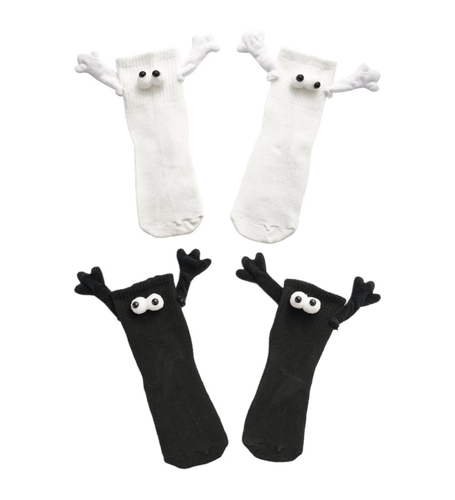Magnetic 3D Doll Couple Socks | Funny Novelty Socks for Men & Women | Cute Casual White+Black Design - Buy Online on GoSupps.com