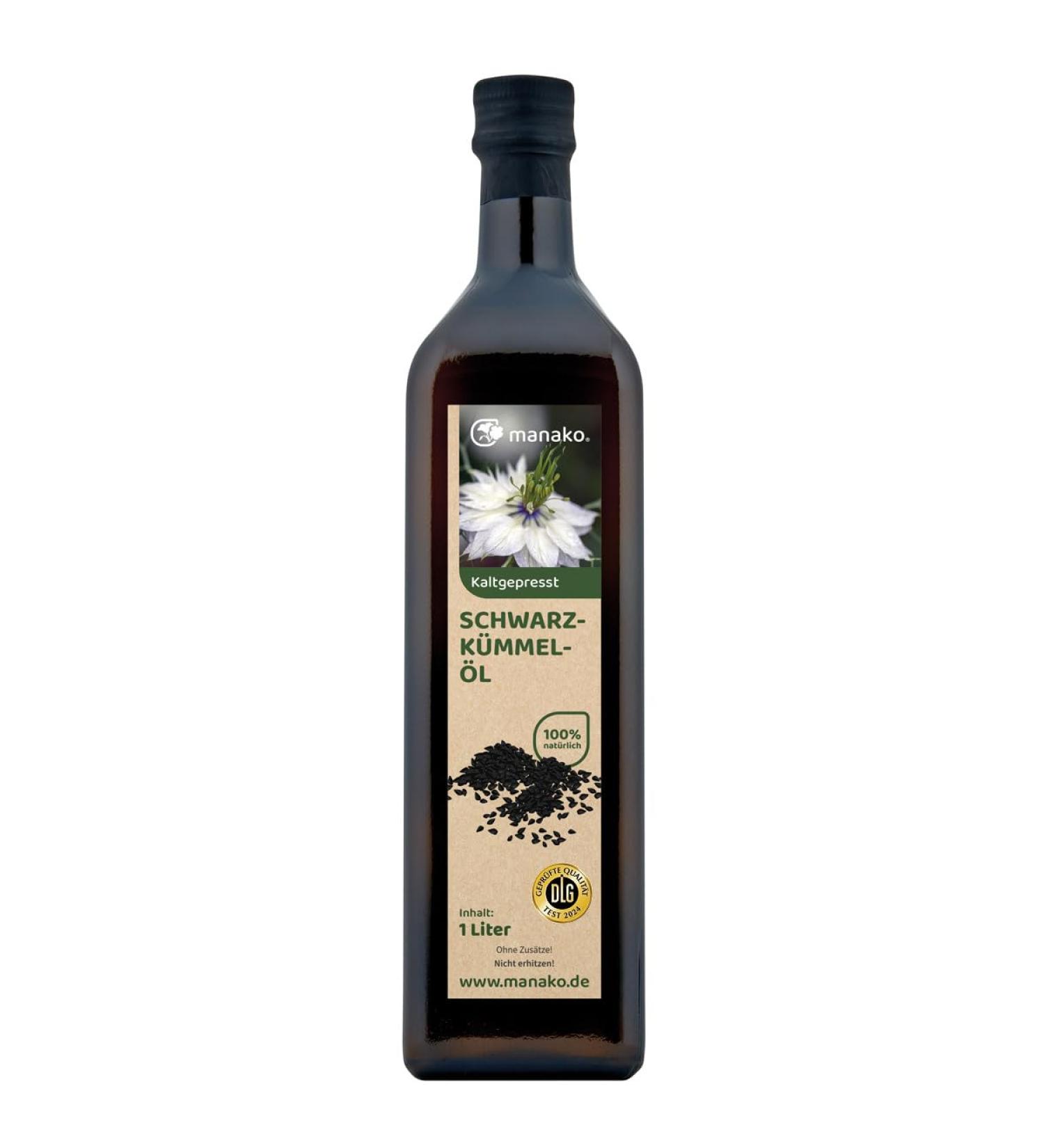 Manako Black Cumin Oil - 100% Pure & Cold Pressed - 1000 ml Glass Bottle for Optimal Health - Buy Online on GoSupps.com