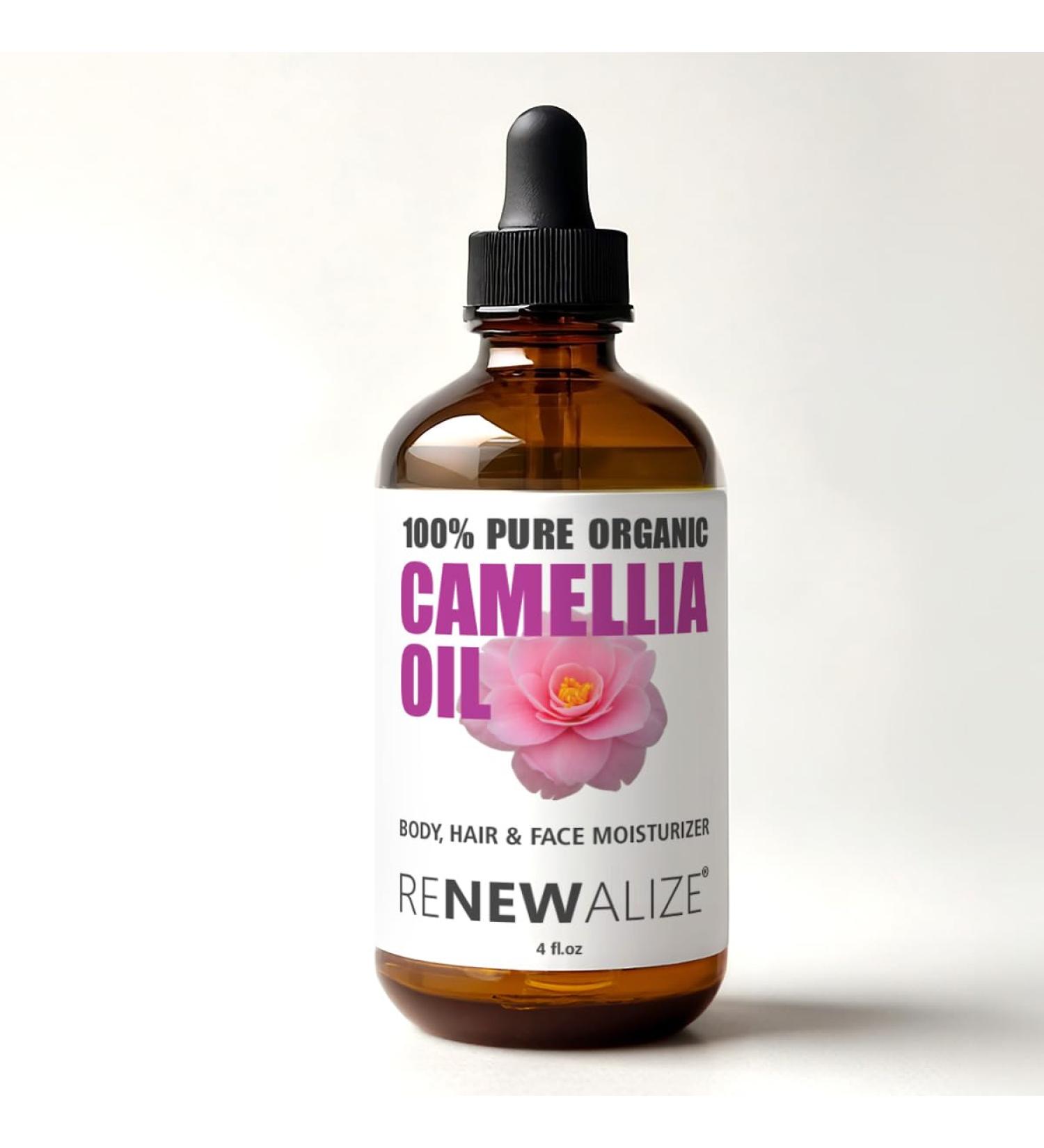 Organic Camellia Seed Oil 4 fl oz - Unrefined Cold Pressed Pure Moisturizer for Hair Face & Body - Buy Online on GoSupps.com