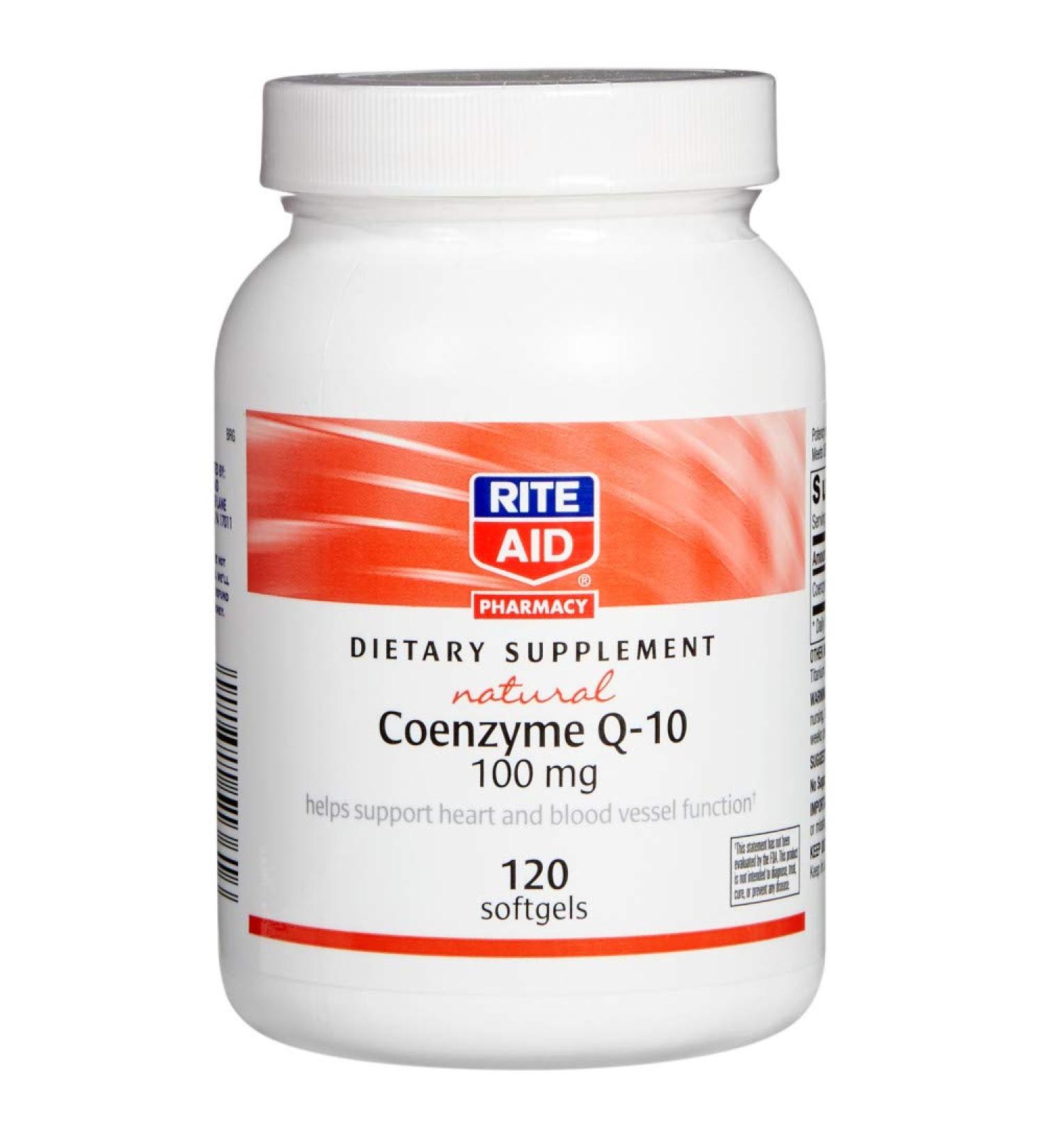 Rite Aid Natural Coenzyme Q-10 100 mg 120 Softgels | Natural Dietary Supplement Coq10 100mg Softgels | Coenzyme Q10 | COQ10 100mg | CO Q10