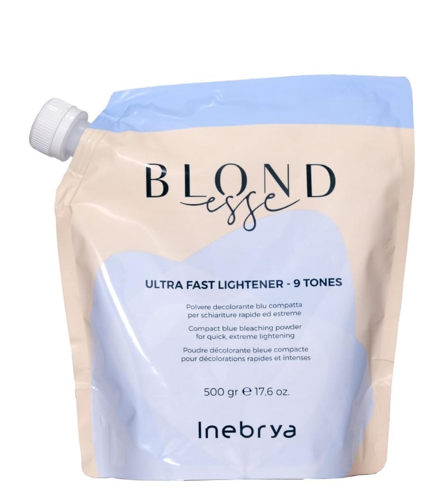 Inebrya blondesse ultra fast lightner polvere decolorante blu 9 toni schiariture rapide ed estreme 500g