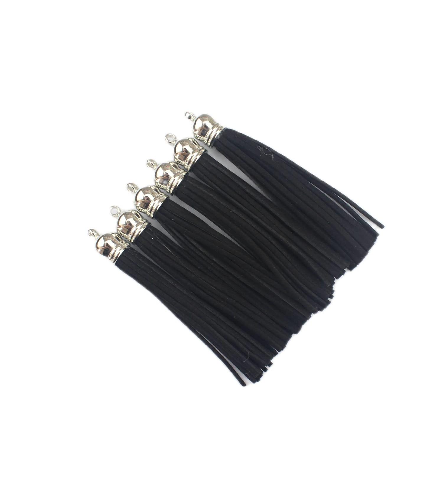 3.5 Silver Faux Suede Tassel Charm with CCB Cap - Black | Keychain & Jewelry Charm D451 - Buy Online on GoSupps.com
