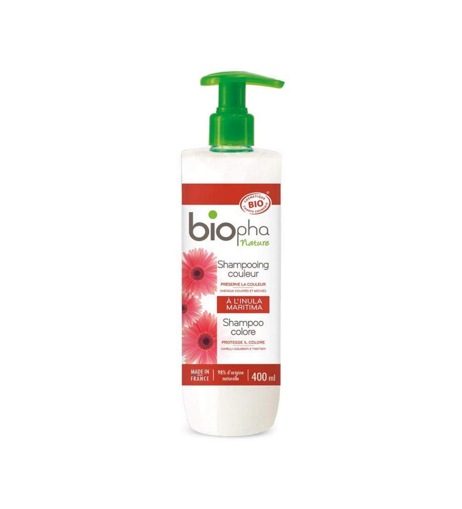Biopha Nature – Color Shampoo – with Organic Olive Oil and Shea Butter and Inula Maritima Flower – Nourished and Shiny Hair – 400ml Pump Bottle