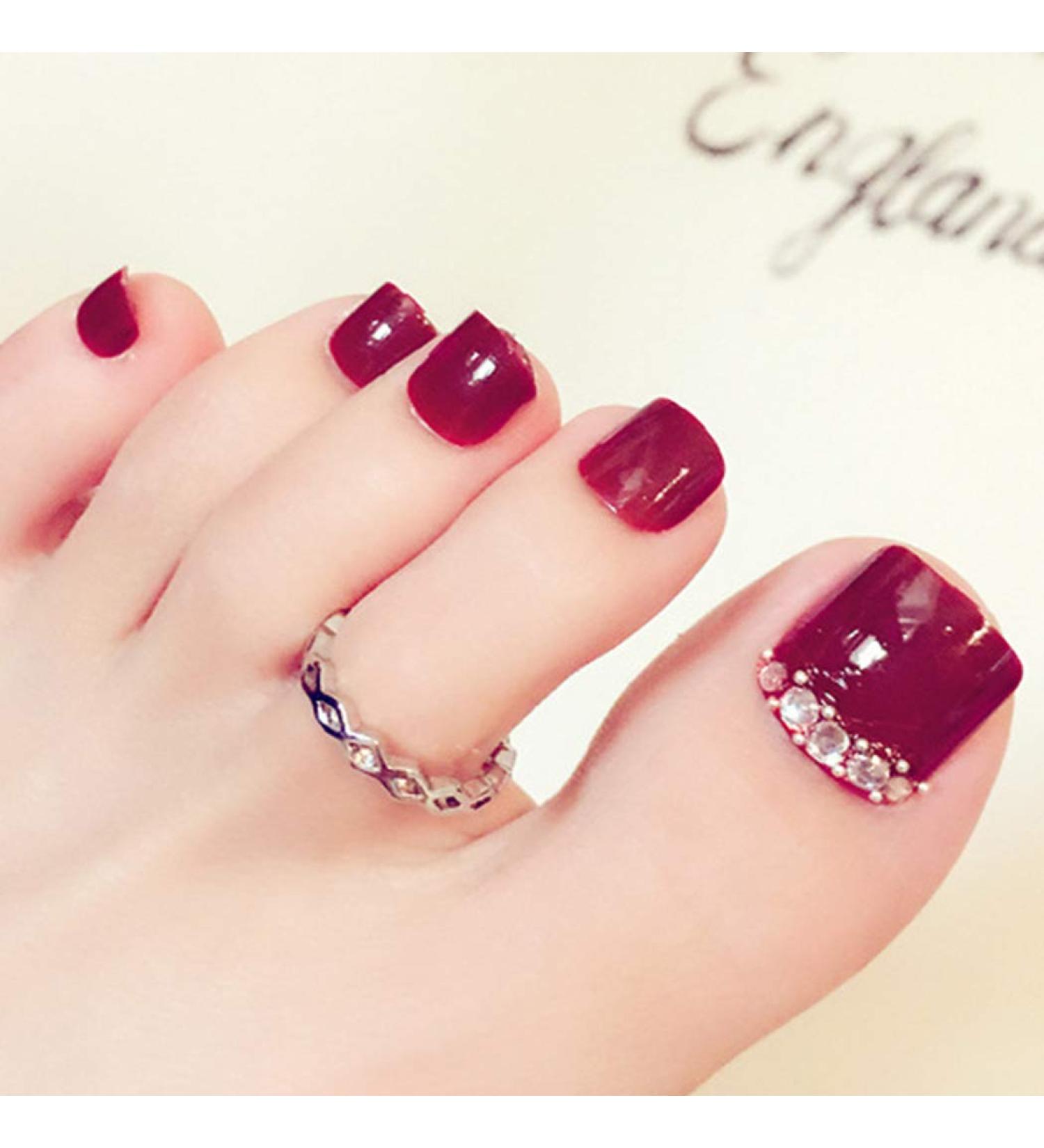 Sethexy 24 PCs 3D Bling Red False Toes & Wedding Nail Art - Short Full Cover Fake Nails for Women & Girls - Buy Online on GoSupps.com