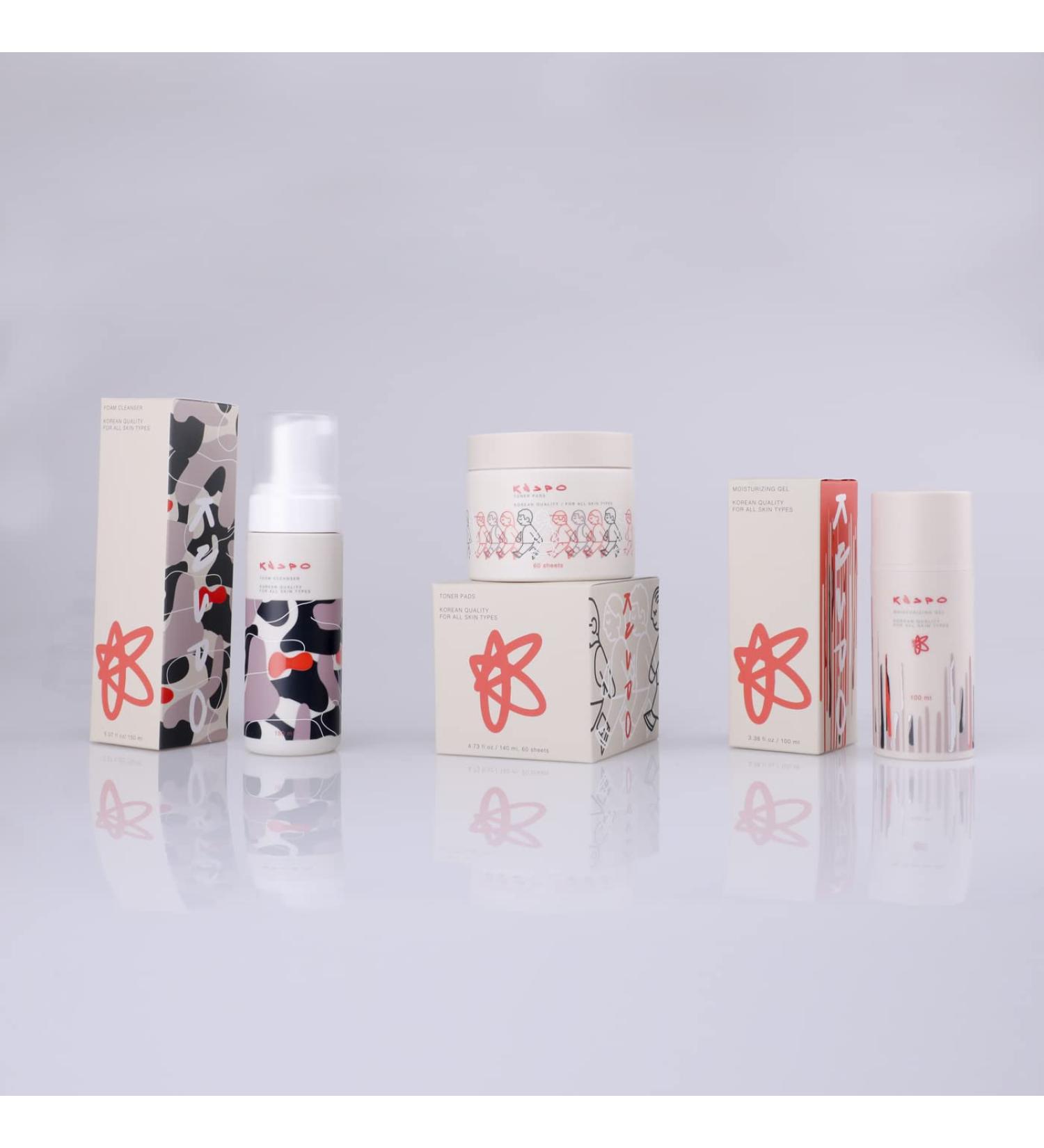 3-Step Korean Skincare Set for All Skin Types - Foam Cleanser Toner Pads & Moisturizing Gel - Shop Internationally - Buy Online on GoSupps.com