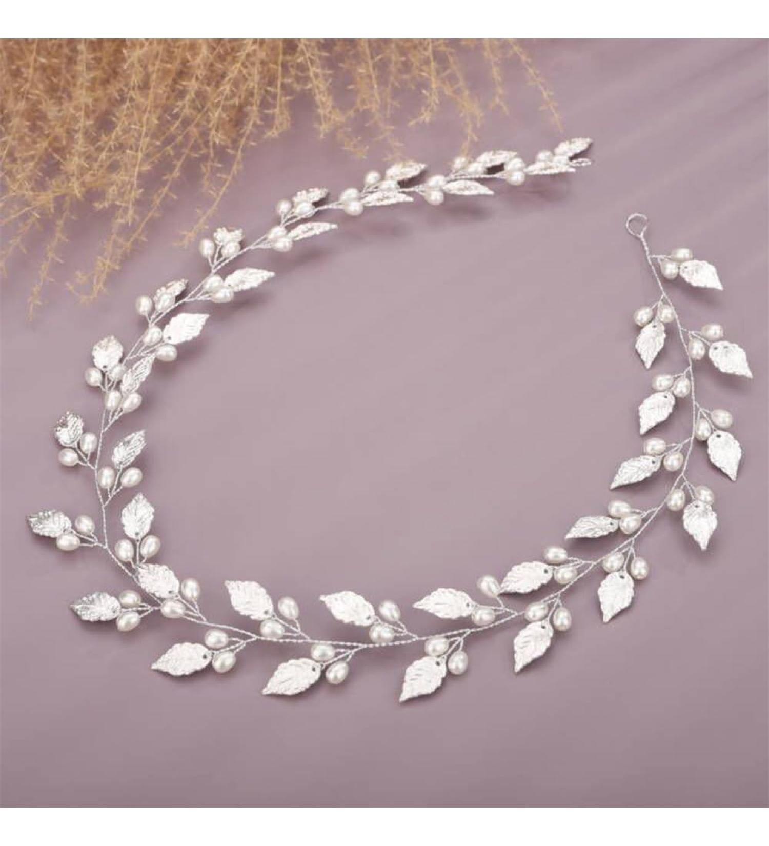 BERYUAN Pearls Leaves Wedding Hair Vine Silver Leaf Bride Headpiece Women Girls Wedding Hair Accessories Pearls Wedding Hairpiece for Brides Bridesmaid Girls (silver) - Buy Online on GoSupps.com