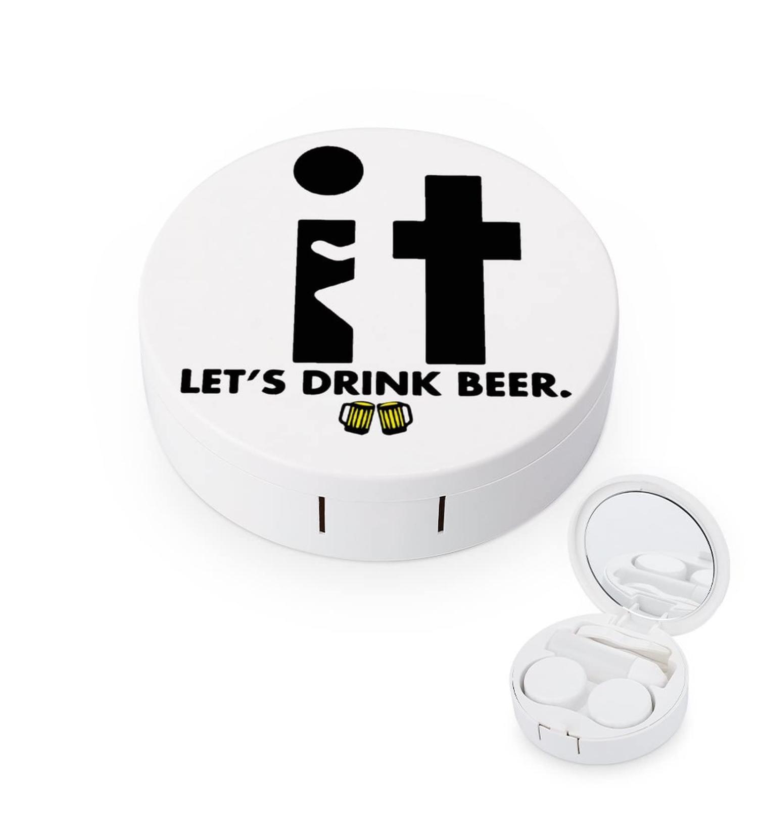 Fck It Drink Beer Round Case For Contact Lens Kit Storage Box with Mirror Printed - Buy Online on GoSupps.com