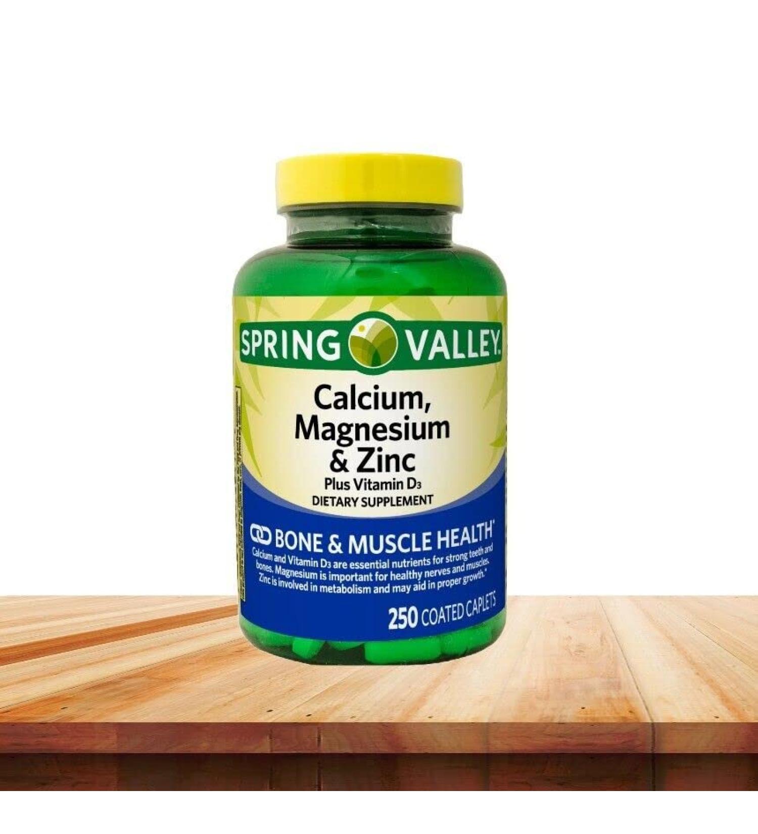 Spring Valley Calcium Magnesium & Zinc Plus Vitamin D3 Coated Caplets 250 Ct
