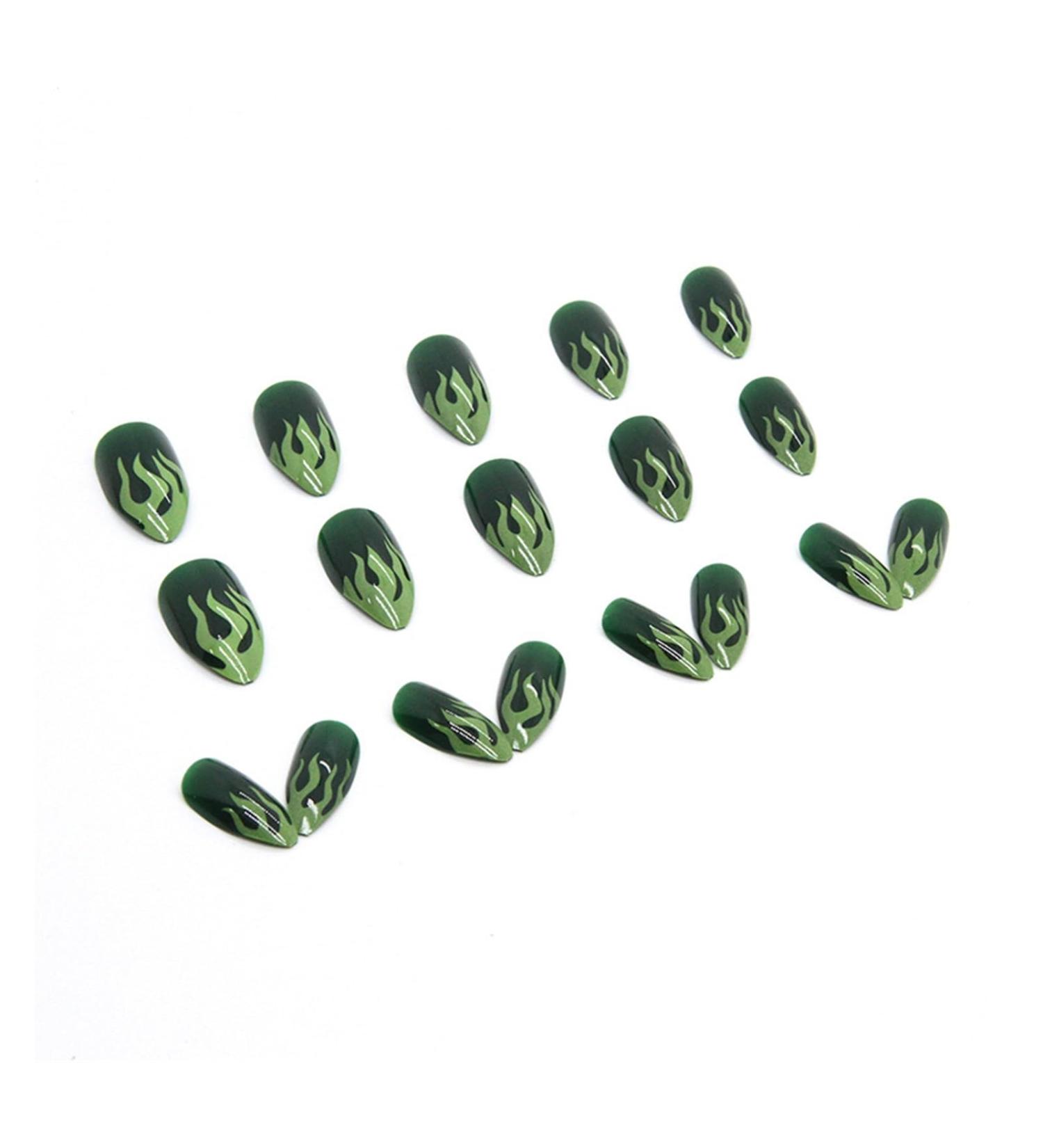 Nail art patches beautiful and fashionable nail patches finger decorations cosmetics and decorative supplies green flame almond nails simple and fashionable European and American finished fake n R788 Green Flame - Buy Online on GoSupps.com