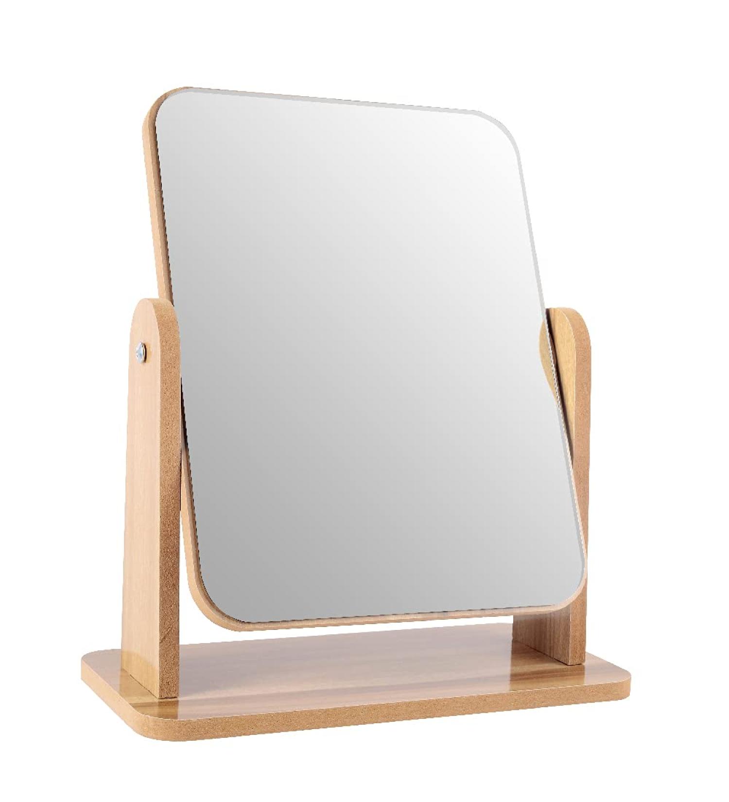 LOTIKO 7 Inch Natural Wooden Vanity Makeup Mirror - Swivel & Portable High-Definition Desk Mirror (Square) - Buy Online on GoSupps.com