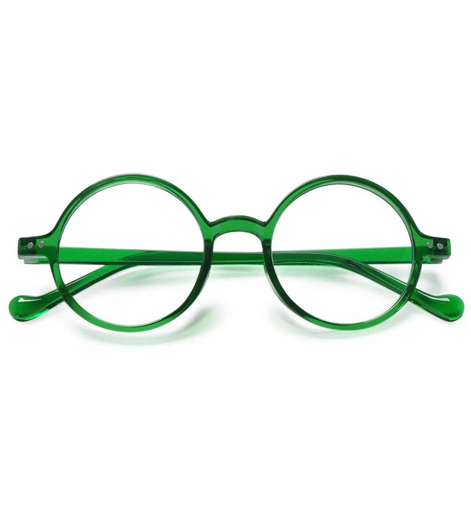 Koosufa Round Reading Glasses with Blue Light Filter for Men & Women - TR90 Retro Full-Rim Anti-Fatigue Visual Aid in Transparent Green (Strengths 0.0 to 4.0) - Buy Online on GoSupps.com