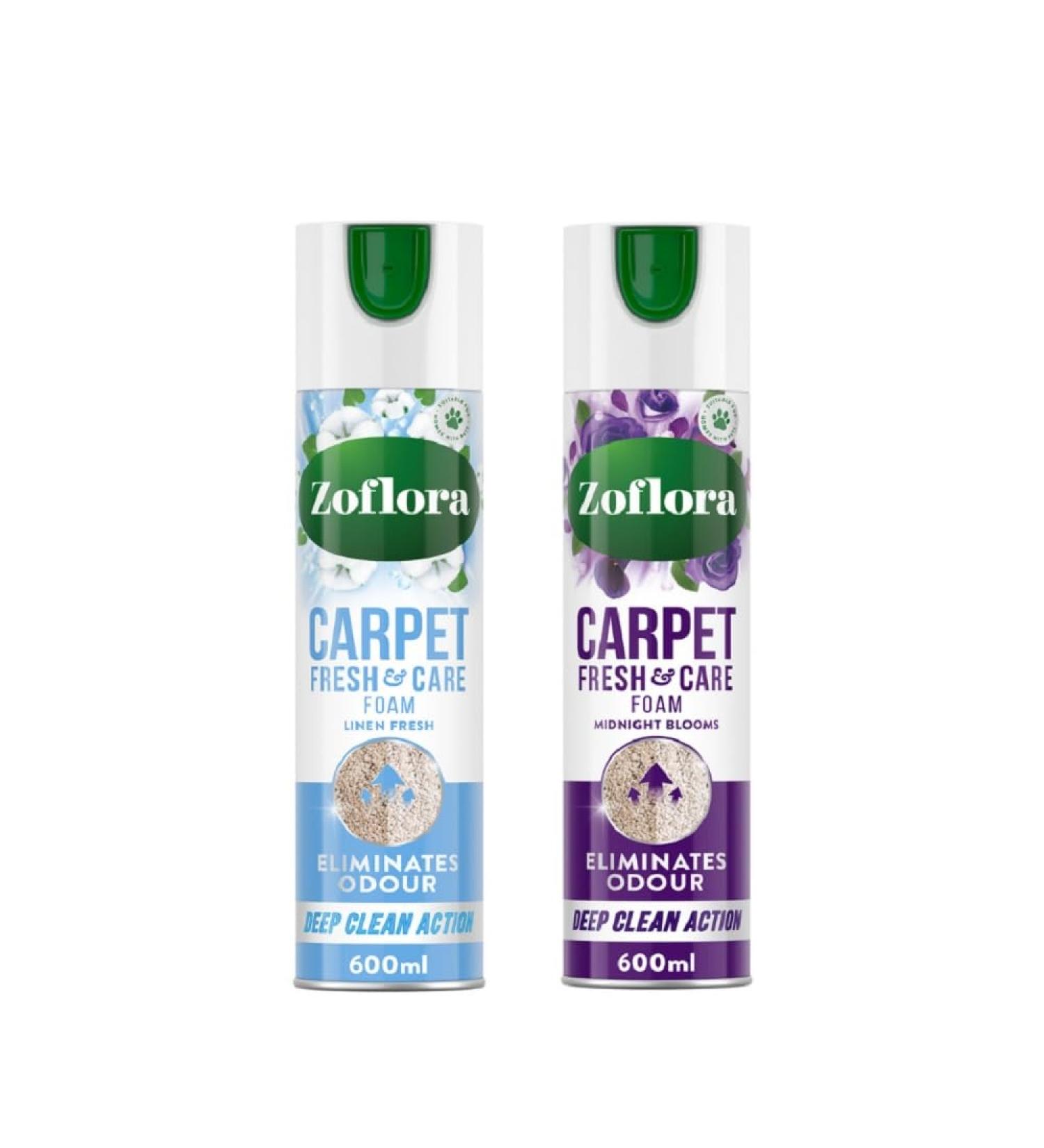 Zoflora Carpet Care Foam 600ml Refresh and Revive Carpets and Upholstery Eliminates Odour Linen Fresh and Midnight Blooms Fragrances pack of 2 - Buy Online on GoSupps.com