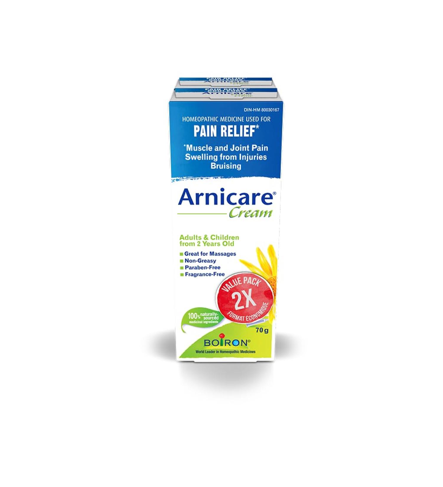 Boiron Arnicare Cream Pack of 2 boxes for Pain Relief Muscle Pain and Joint Pain Relief Swelling from injuries Bruise & Bruising from Natural Sourced Plants Including Arnica Montana 2x 70g - Buy Online on GoSupps.com