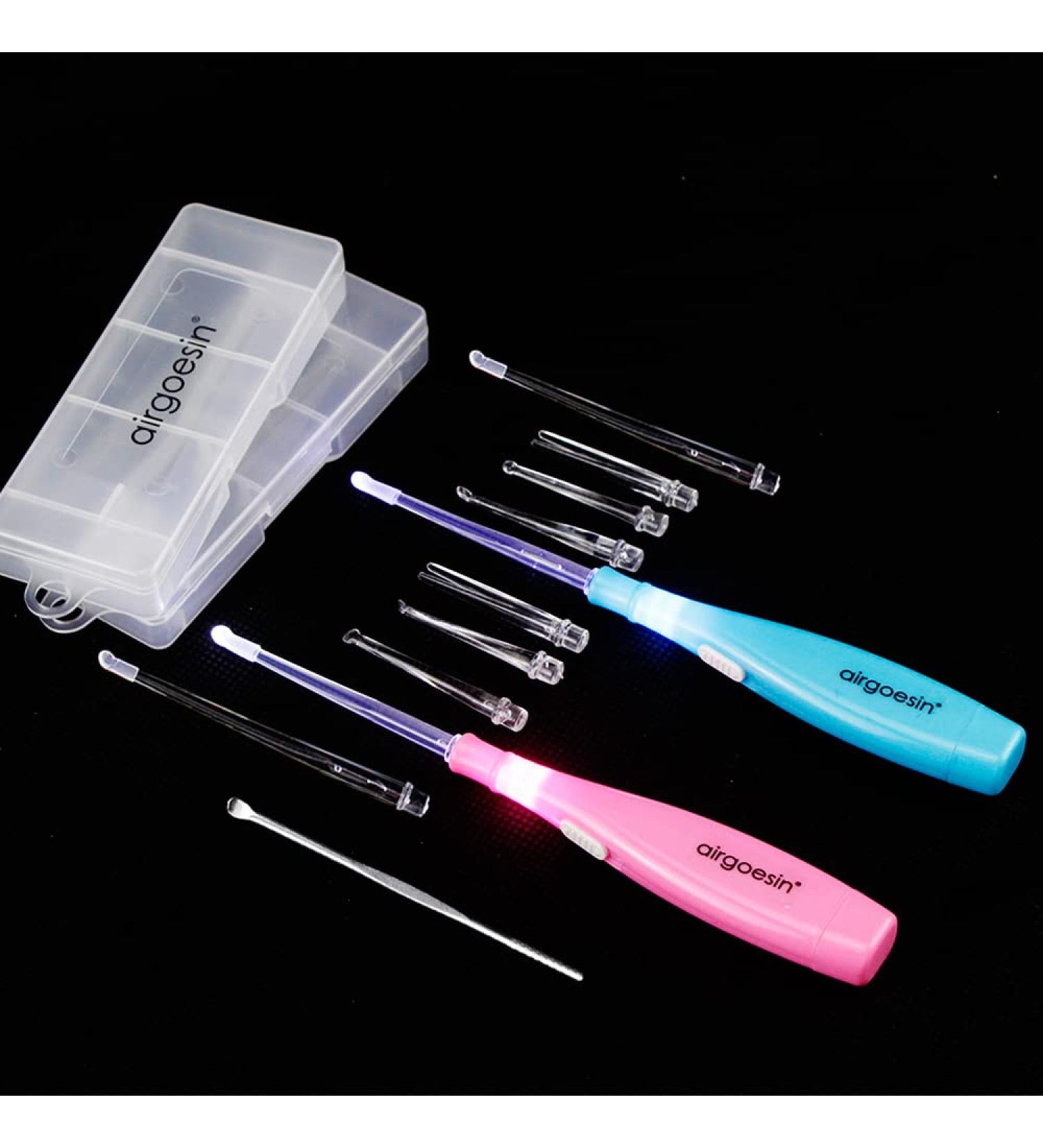 Airgoesin Lighted Tonsil Stone Removal Tool with 10 Tips and Case - Oral Clean Longer Attachment in Blue-Pink - Buy Online on GoSupps.com
