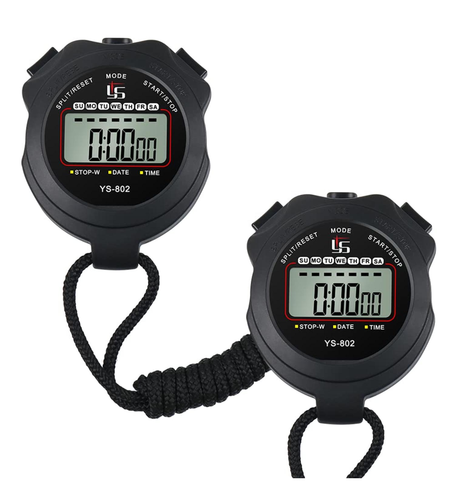 Sports Stopwatch Timer - Digital Clock Calendar Alarm - Shockproof for Running Swimming Referee - Black (2 Pcs) - Buy Online on GoSupps.com