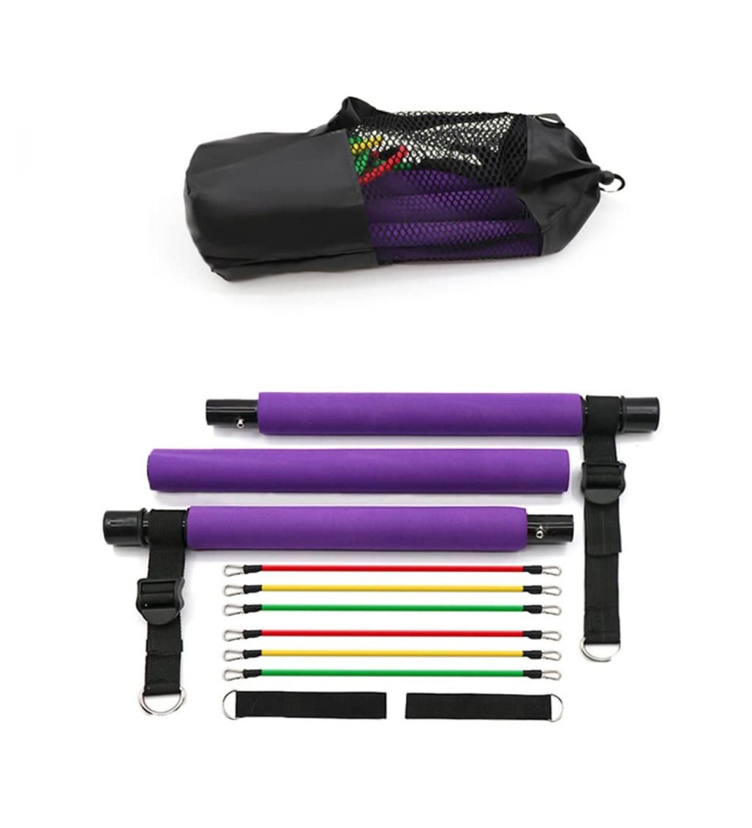 Yoga Pilates Bar Stick with Resistance Band Home Gym Muscle Toning Bar Fitness Stretching Sports Body Workout Exercise (Multicolor 1set) - Buy Online on GoSupps.com