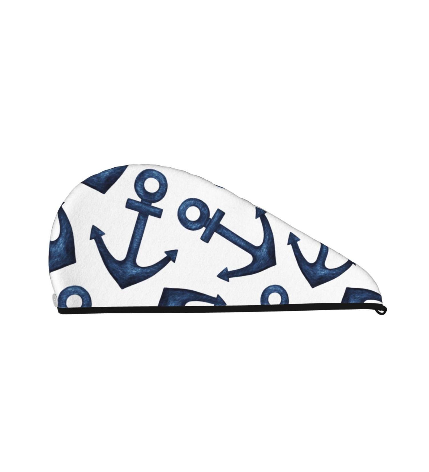 Shop Navy Blue Anchor Hair Towel Wrap - Quick Drying Hair Turban with Button | Best Hair Drying Towel | International Shipping Available - Buy Online on GoSupps.com
