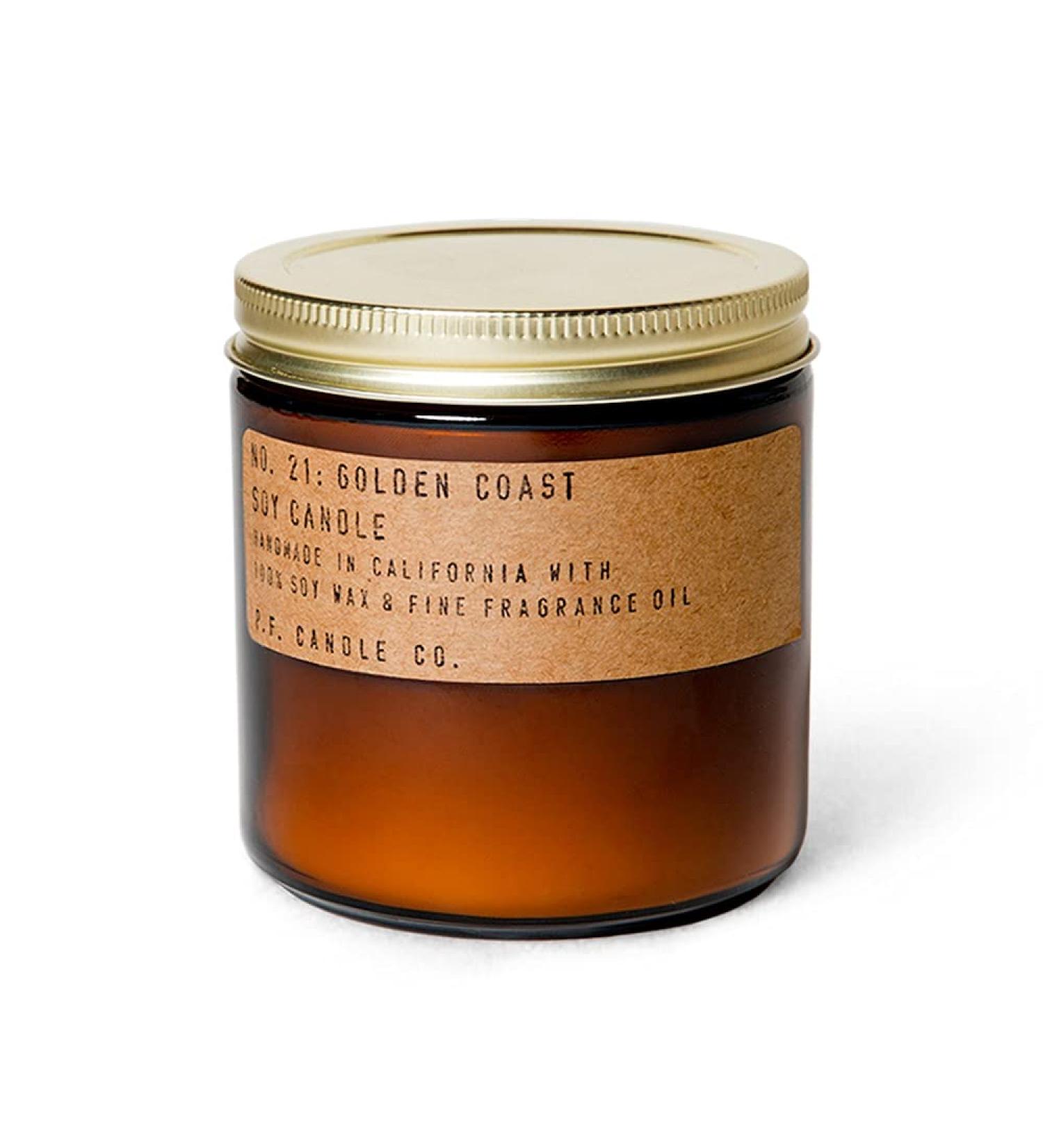 P.F. Candle Co. Golden Coast Large Soy Wax Candle - 12.5 oz | 60-70 Hr Burn Time, Cotton Wick, Amber Glass Jar - Buy Online on GoSupps.com