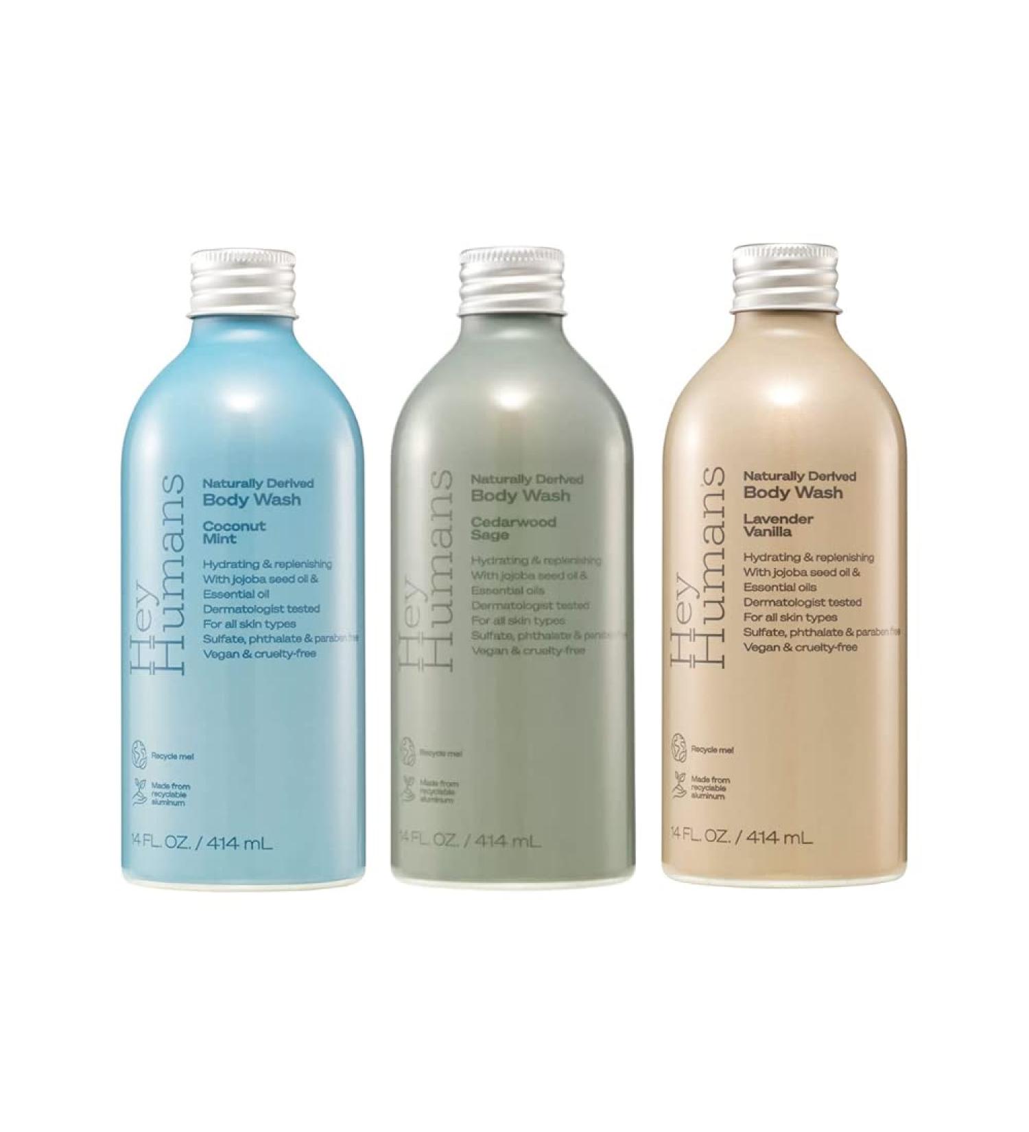 HEY HUMANS Body Wash Cedarwood Sage + Lavender Vanilla + Coconut Mint 14 Fl Oz (Variety Pack) - Buy Online on GoSupps.com