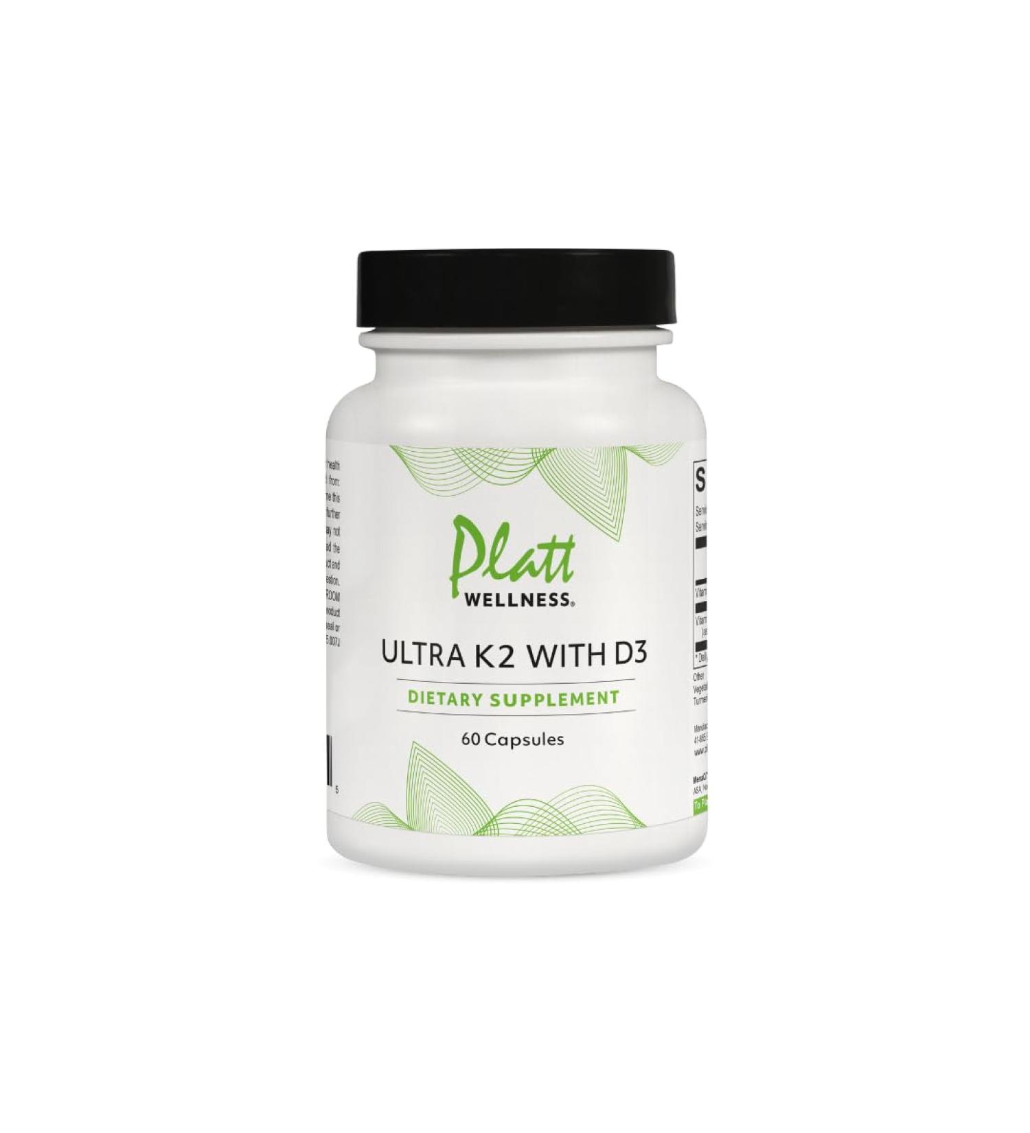 Platt Wellness Ultra K2 with D3 Vitamin K2 (MK-7) + Vitamin D3 Supplement 60 Capsules