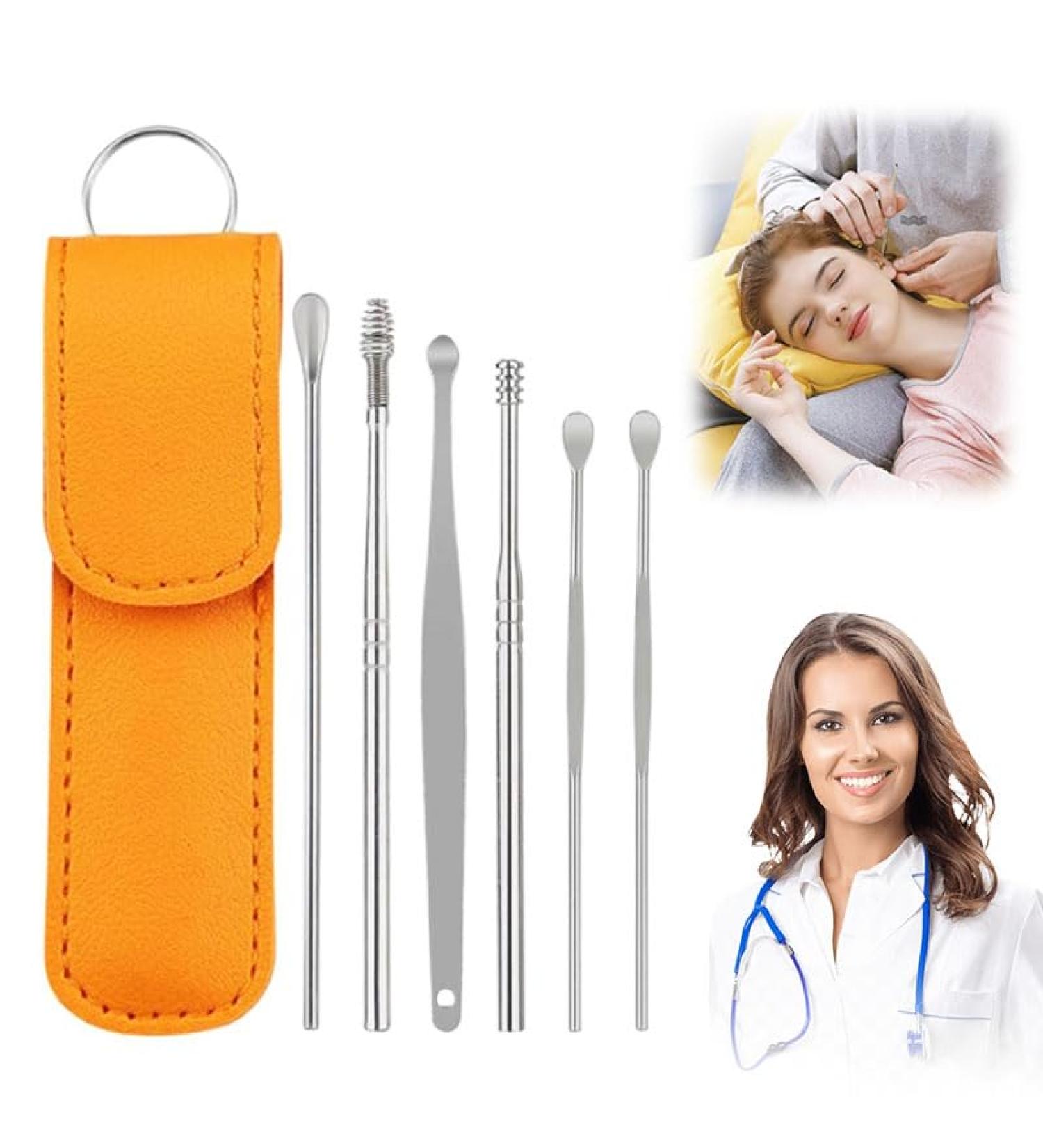Ear Cleaner Satinless Steel 360 Spiral Earwax Cleaner Tool Set with Pu Leather Case Household Creative Portable Ear Cleaning Kit for Men and Women /1434 Yellow - Buy Online on GoSupps.com