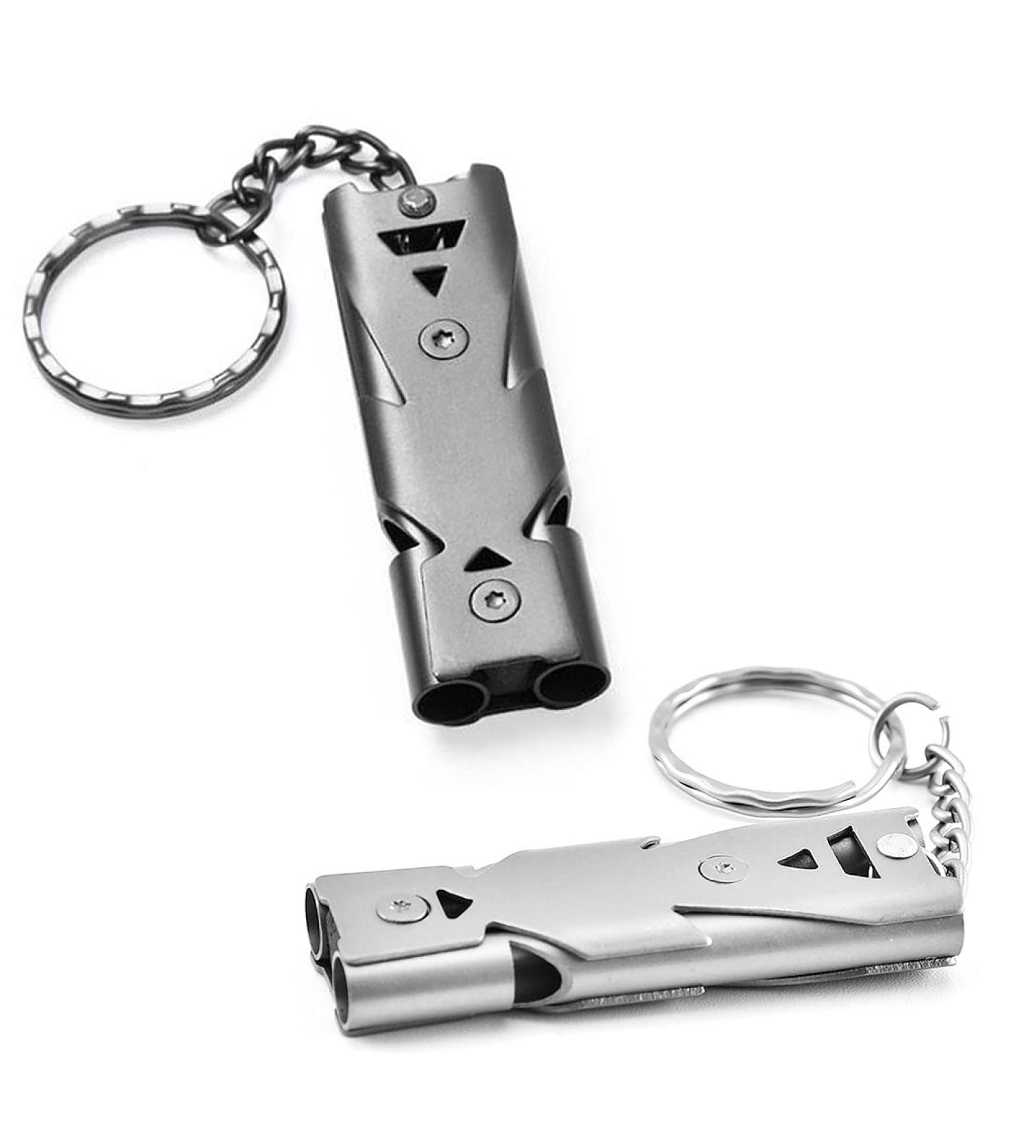 Zeaybsr 2-Piece Stainless Steel Emergency Pipe 150dB Outdoor Survival Keychain for Camping & Hiking (Black & Gray) - Buy Online on GoSupps.com