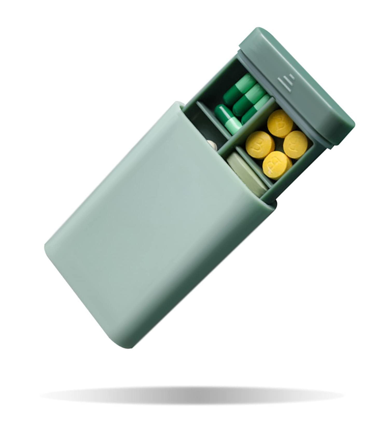Small Pill Organizer - Portable 6 Compartment Pill Box for Vitamins & Supplements - Green Pill Carrier - Buy Online on GoSupps.com