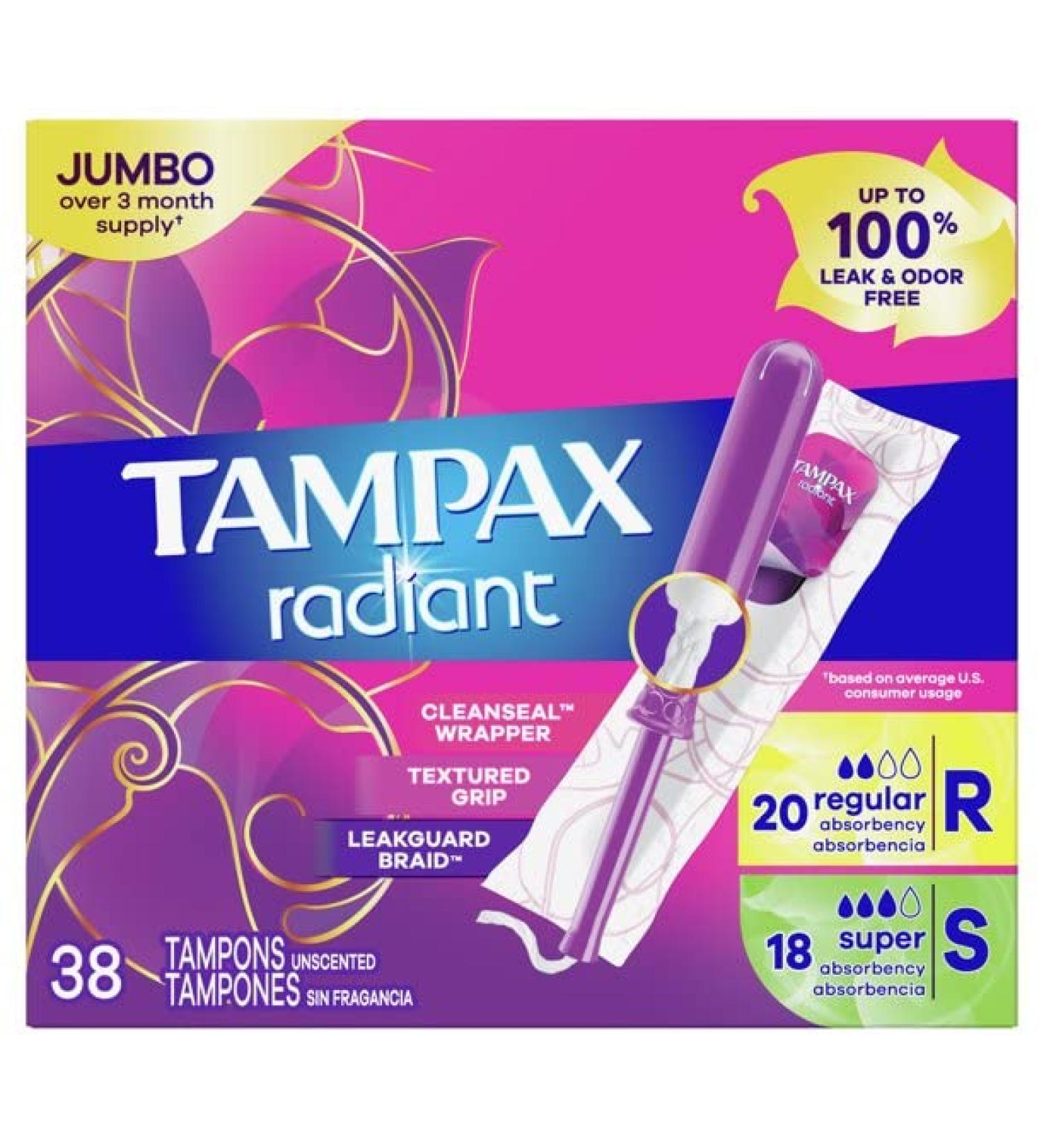 Tampax Radiant Tampons 38 Duo Pack - 38ct Pink and Blue - Buy Online on GoSupps.com