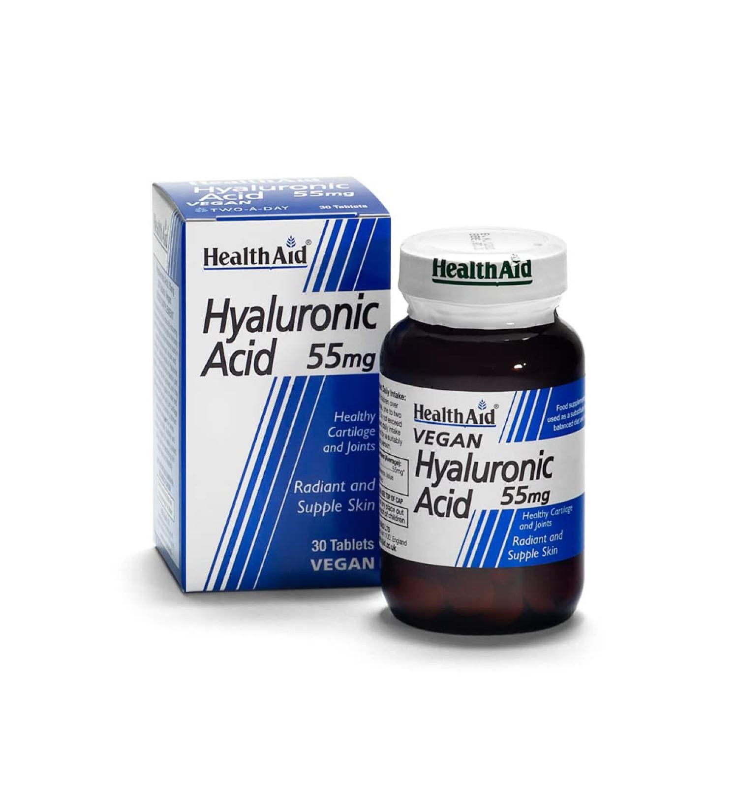 HealthAid Hyaluronic Acid 55mg - 30 Tablets | Skin Hydration & Joint Support - Buy Online on GoSupps.com