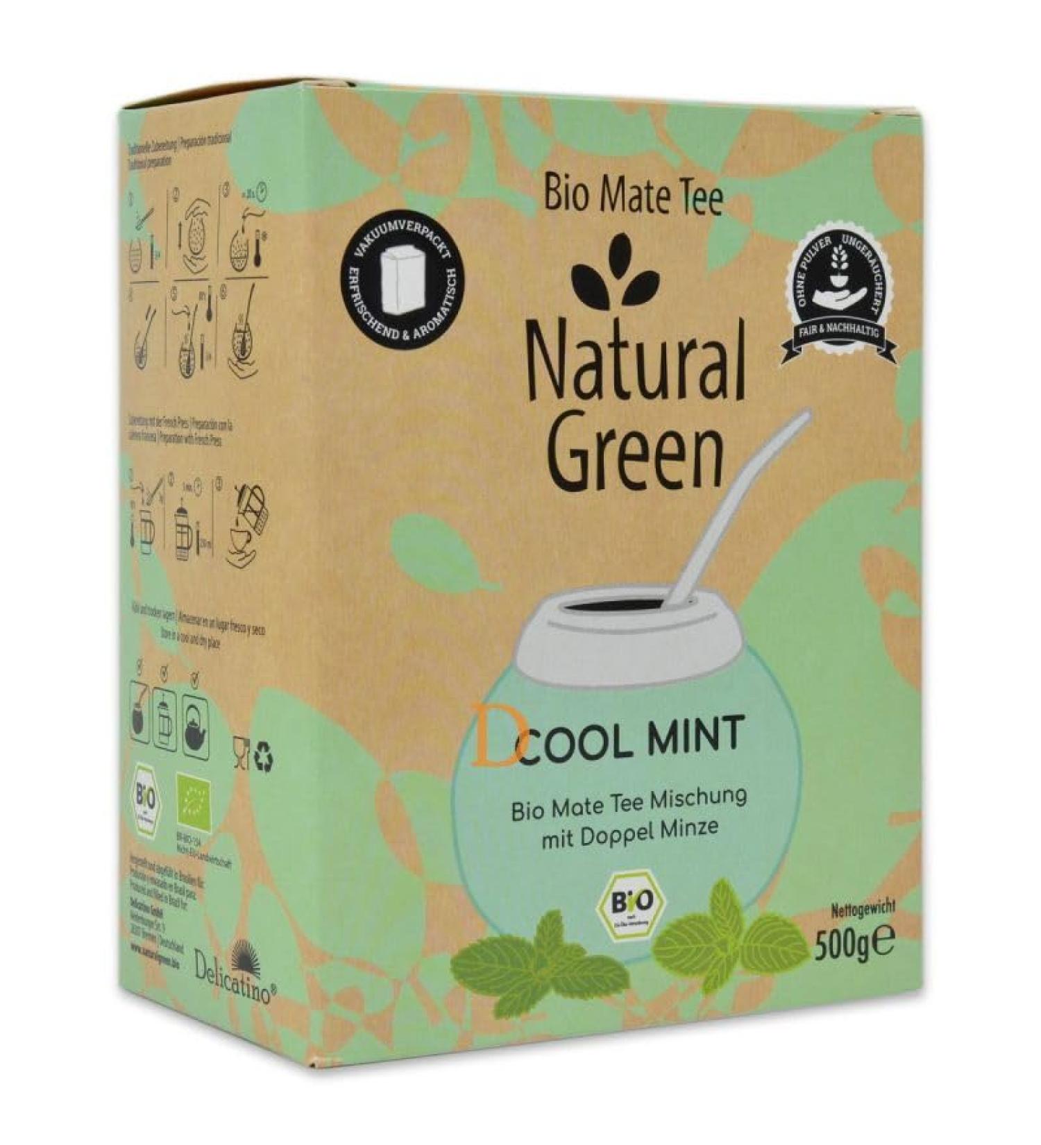  Delicatino DELICATINO Cool Mint Mate Tea - Natural Green - Powder Free - 500g Matte Tea with Peppermint and Natural Mint Flavour - Buy Online on GoSupps.com