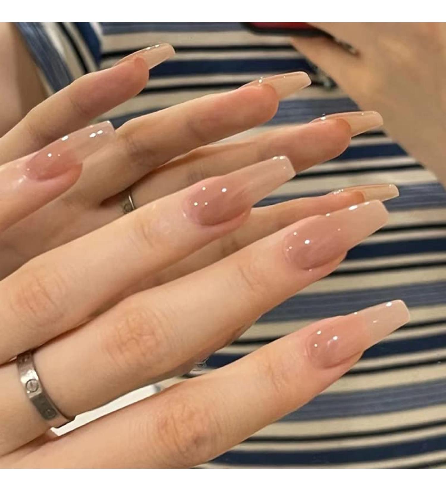 Buy Long Press on Nails - Nude Fake Acrylic Full Cover - 24 PCS Classic Opaque False Nails for Women & Girls - Buy Online on GoSupps.com